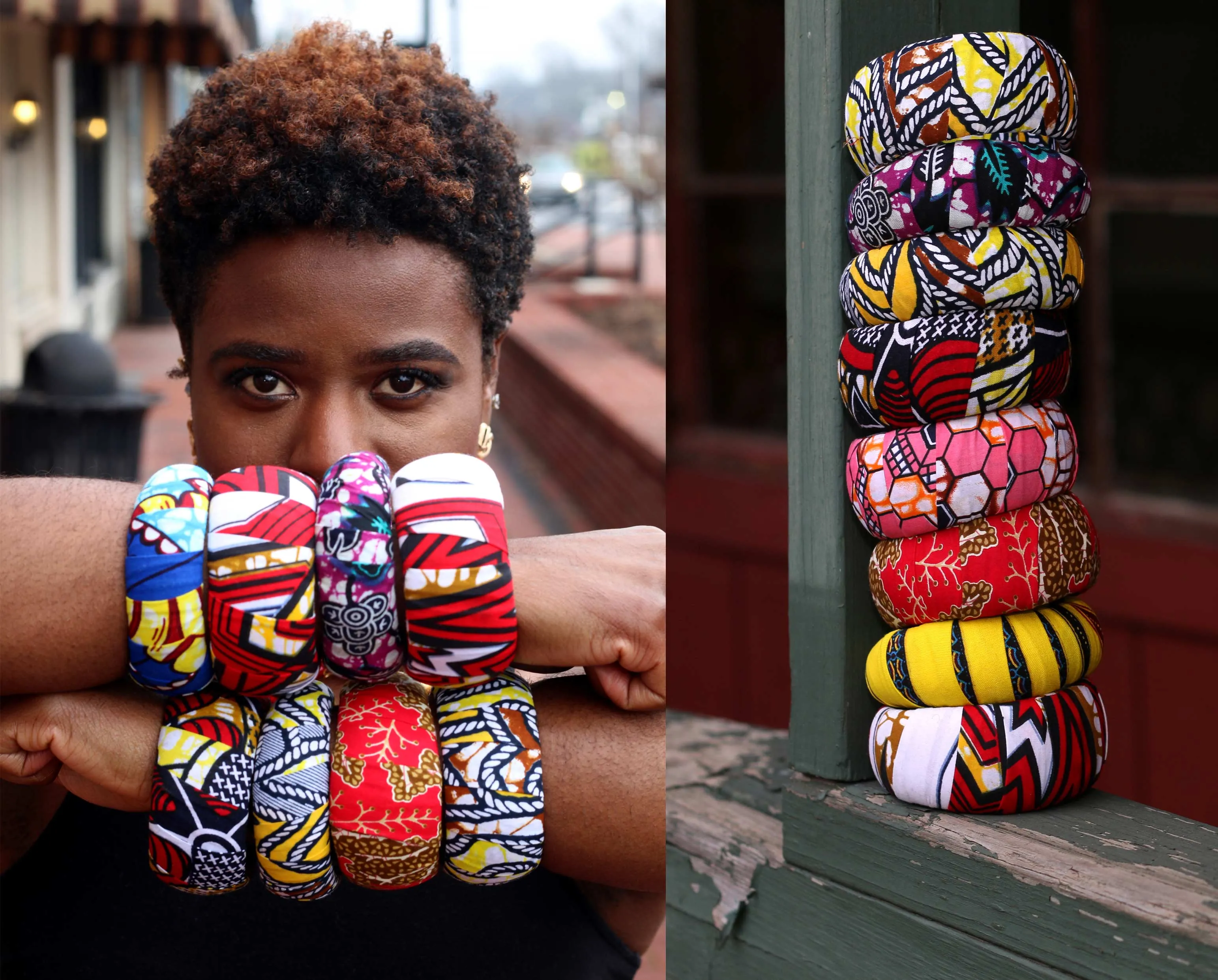 Blackkeys Hex Snap Thick Ankara Bangle
