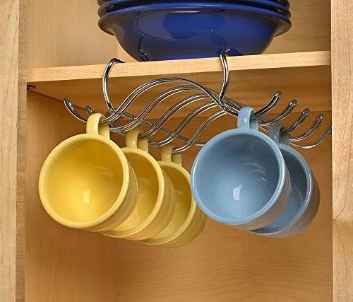Blikke Decorative Kitchen Mounted Under Cabinet or Over the Shelf Rack Holder for Hanging Coffee Mugs and Tea Cups