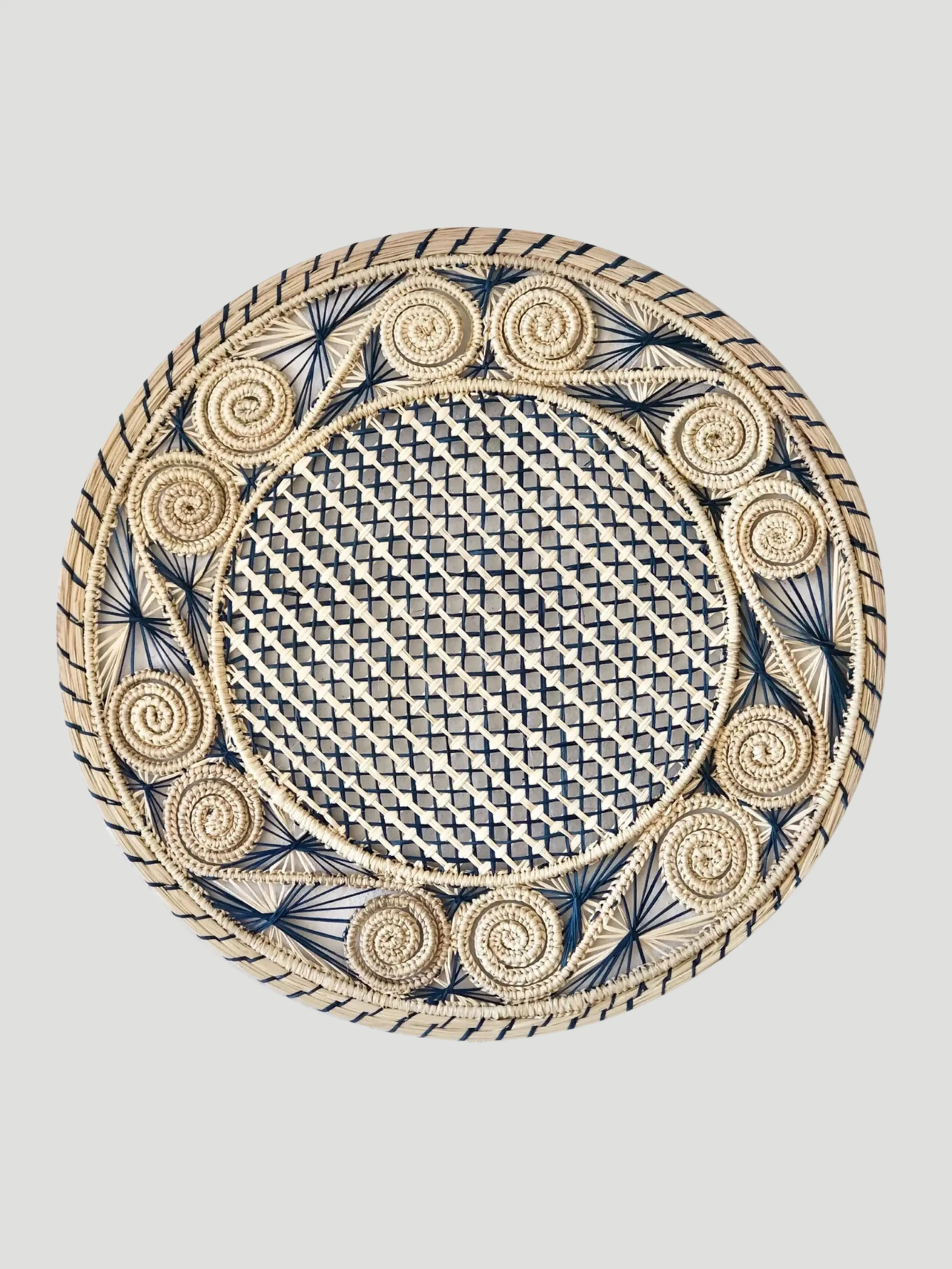 Blue Palm Woven Round 13.7" Placemat