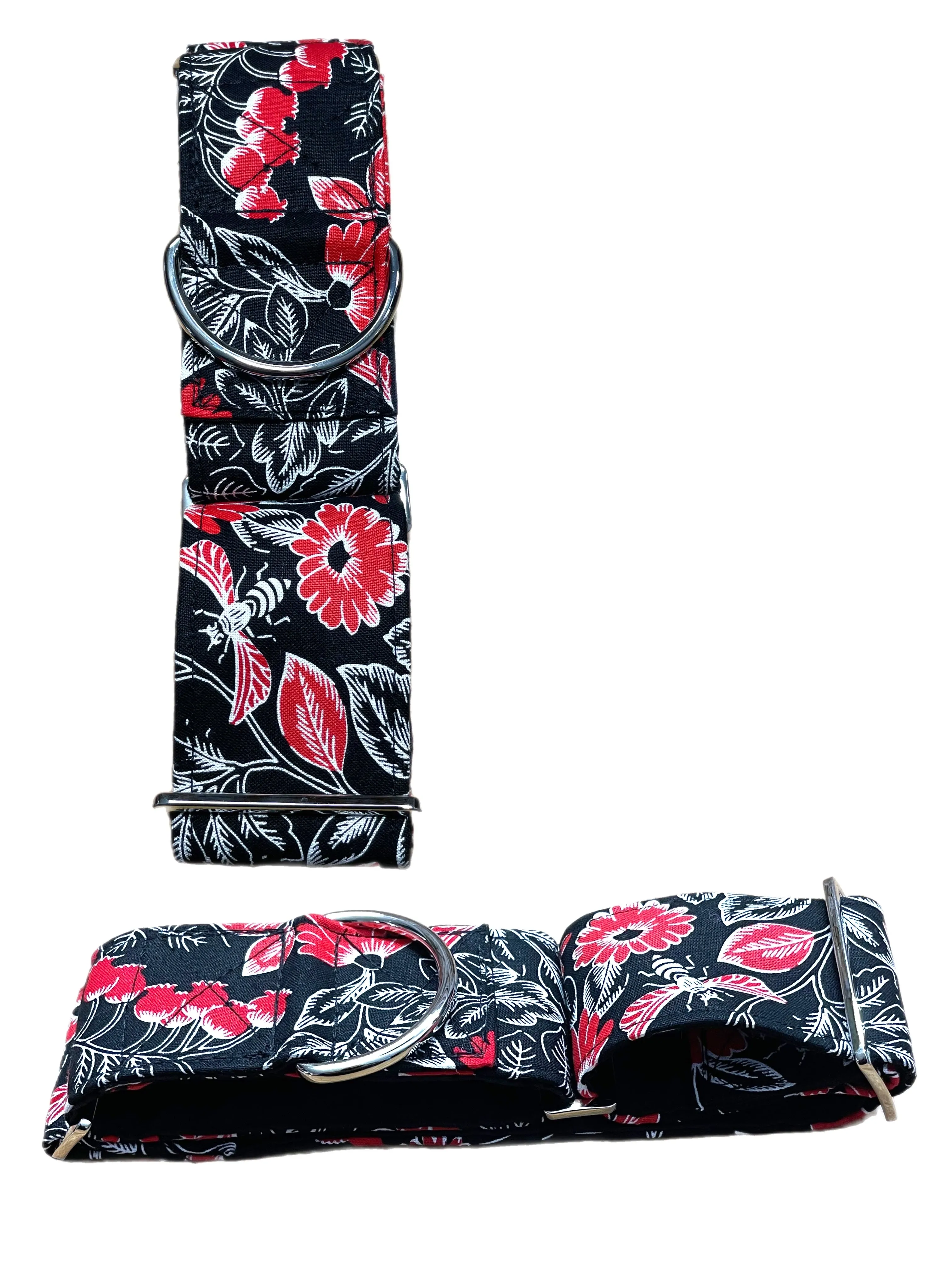 Butterflies in black red and white greyhound Martingale collar cotton covered 50mm width