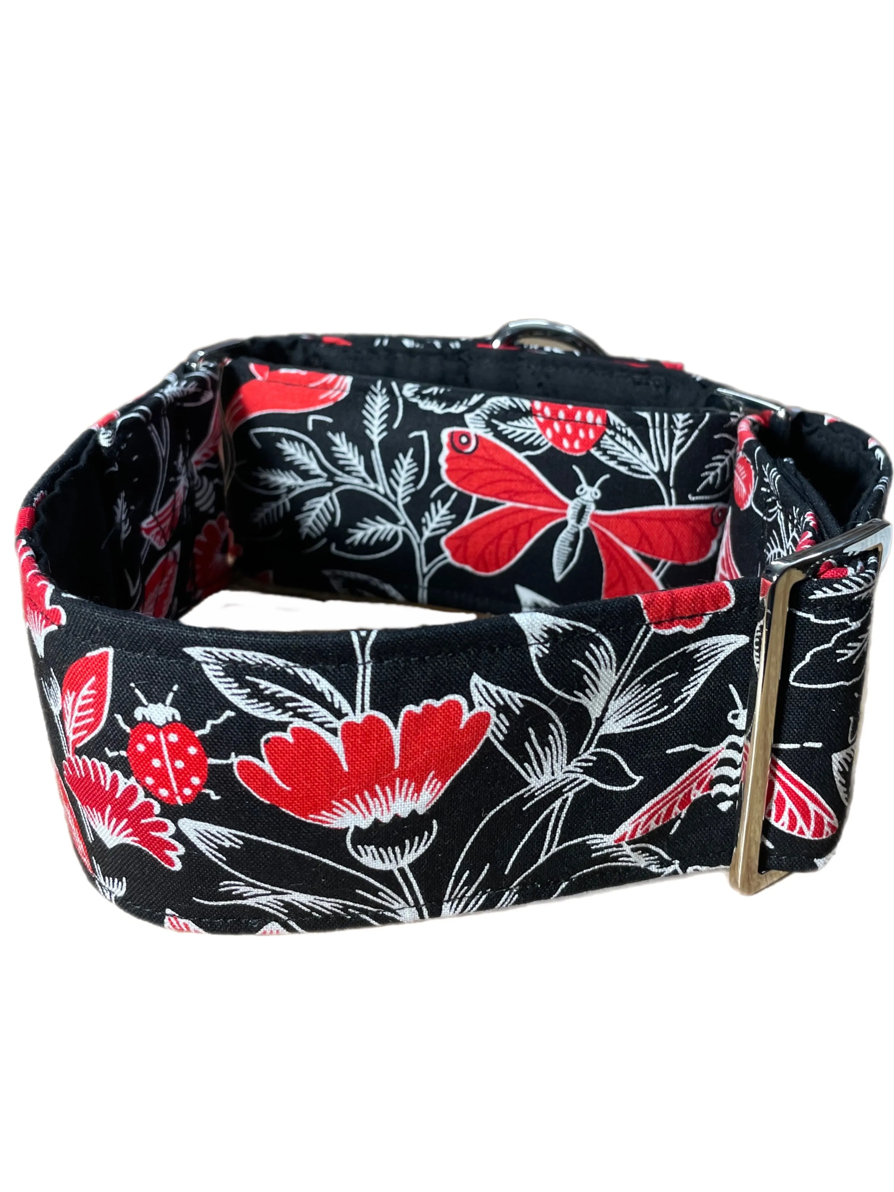 Butterflies in black red and white greyhound Martingale collar cotton covered 50mm width