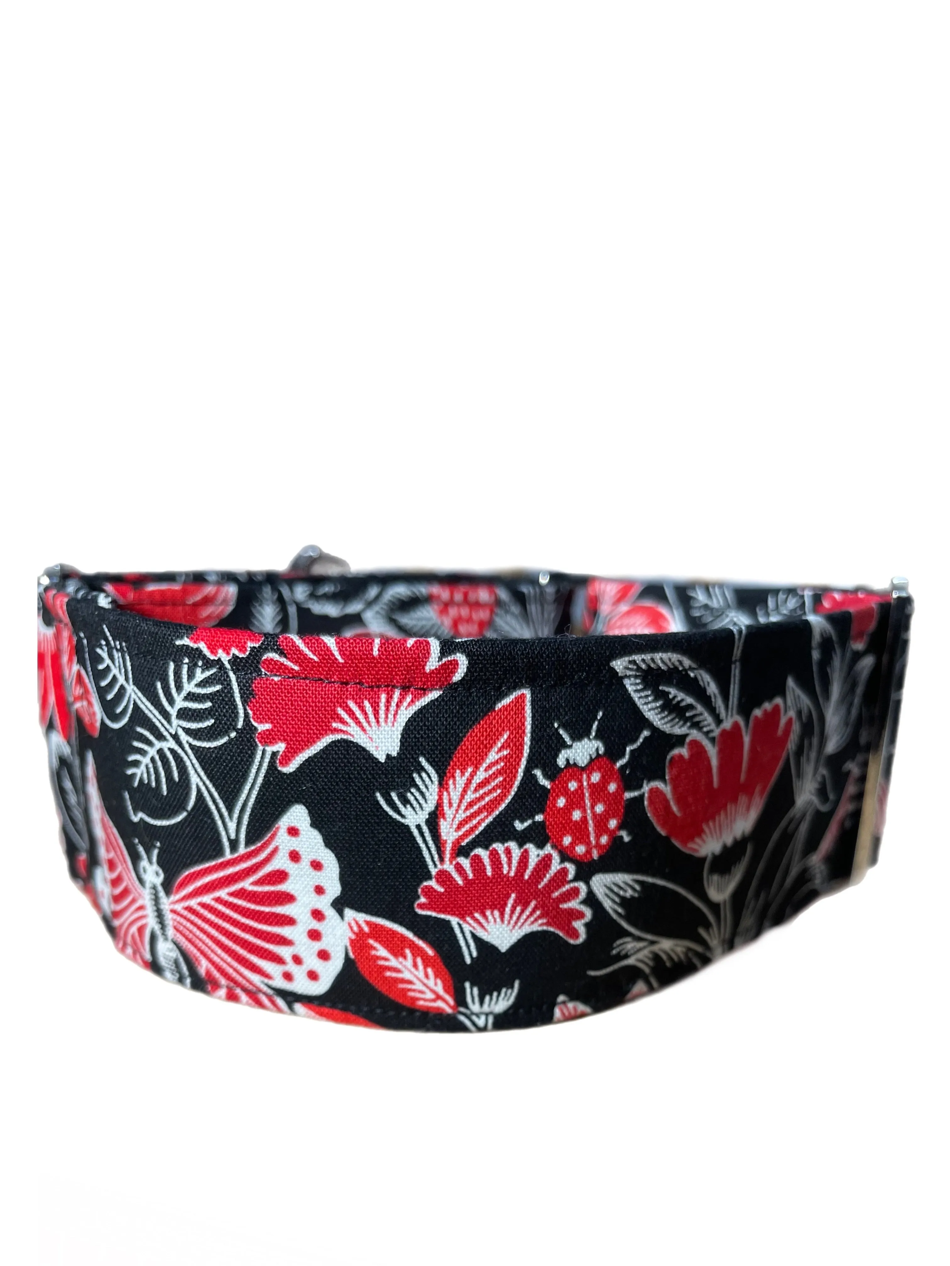 Butterflies in black red and white greyhound Martingale collar cotton covered 50mm width