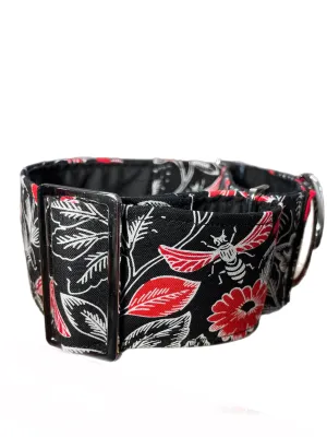 Butterflies in black red and white greyhound Martingale collar cotton covered 50mm width