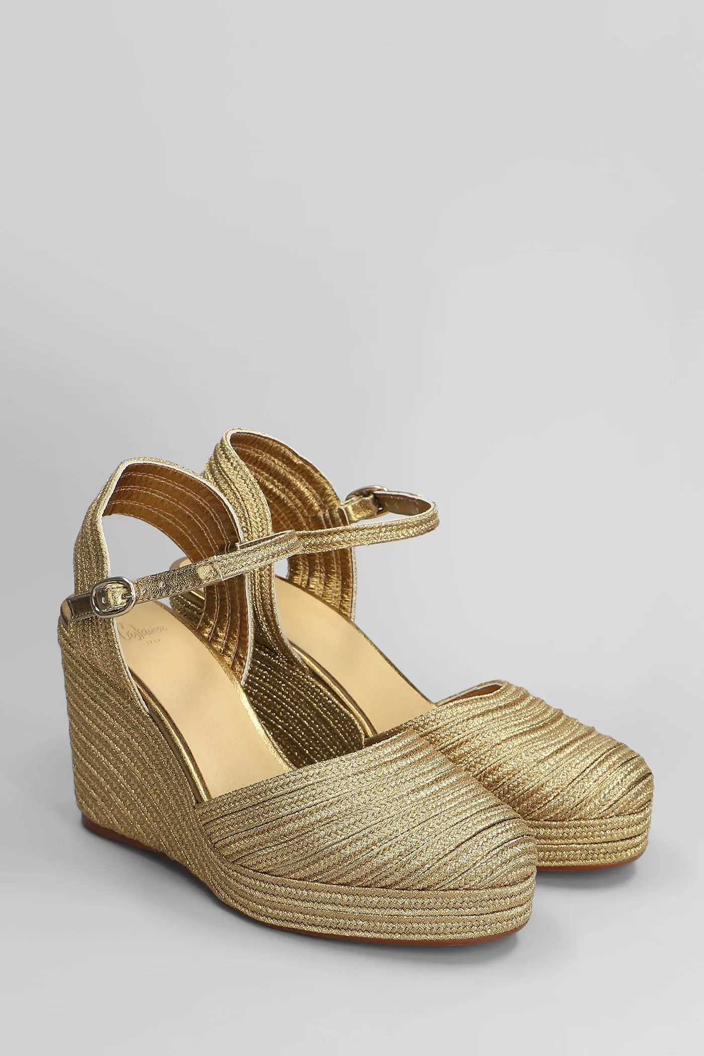 Carolyn-142 Wedges in gold fabric