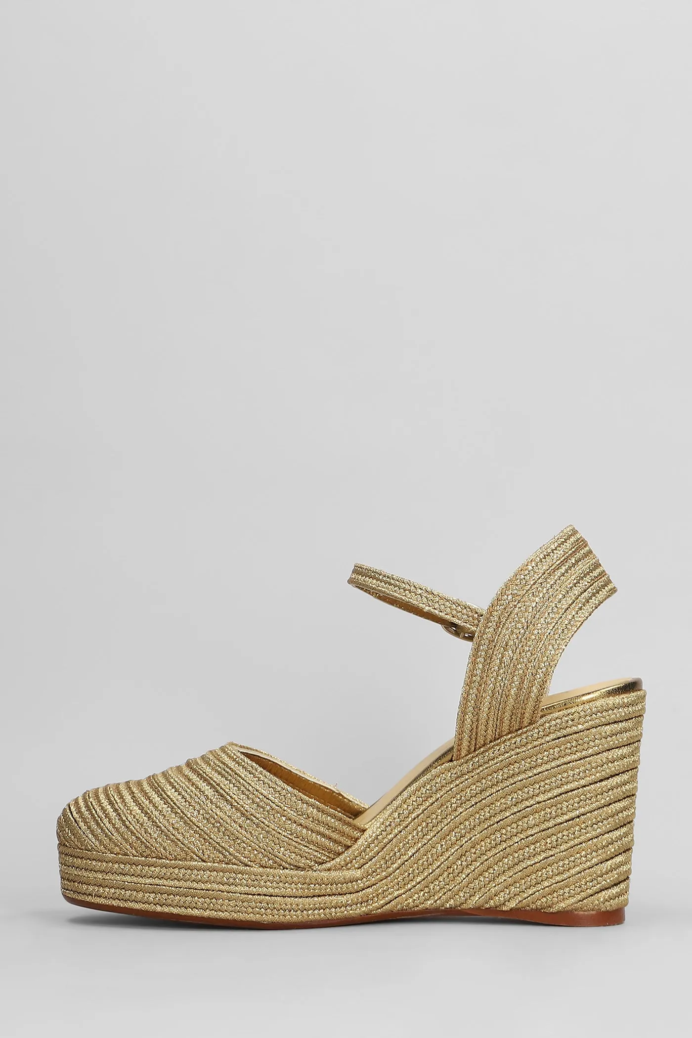 Carolyn-142 Wedges in gold fabric