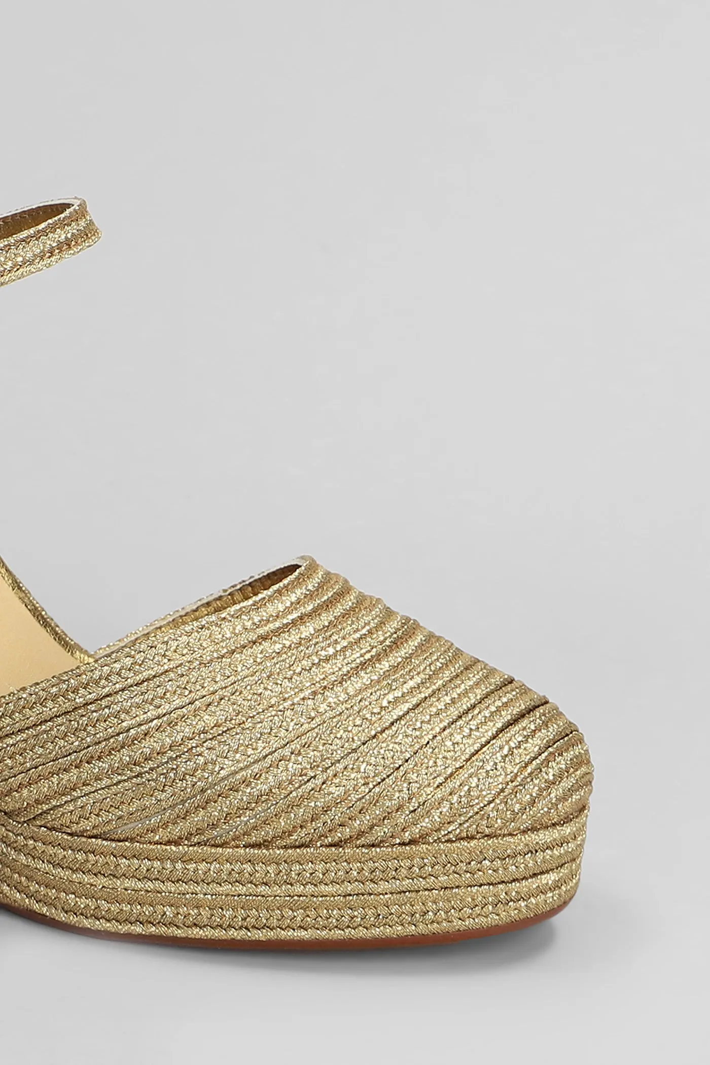 Carolyn-142 Wedges in gold fabric