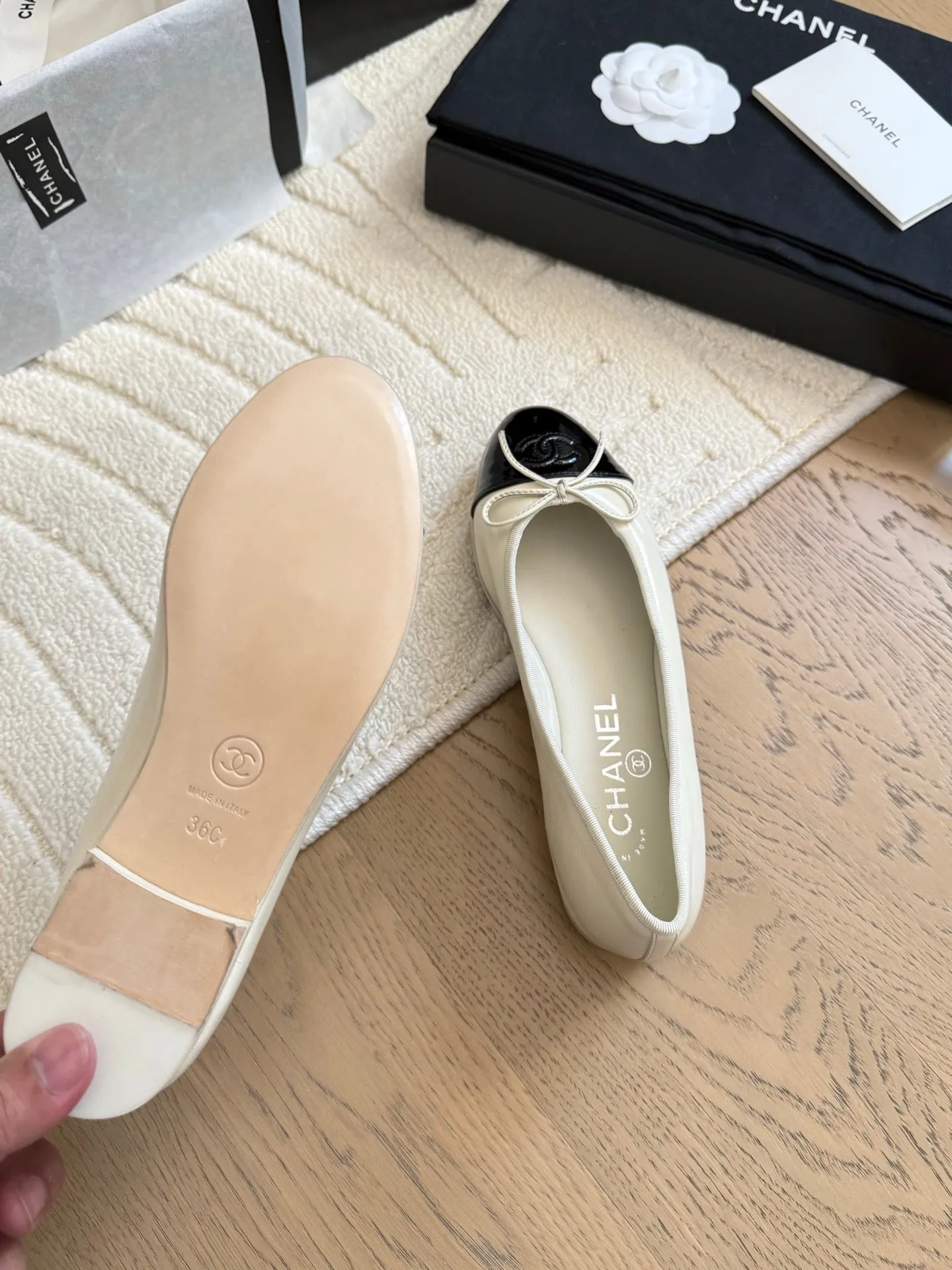 CC 25C Ballet Flat Two-tone Patent Calfskin