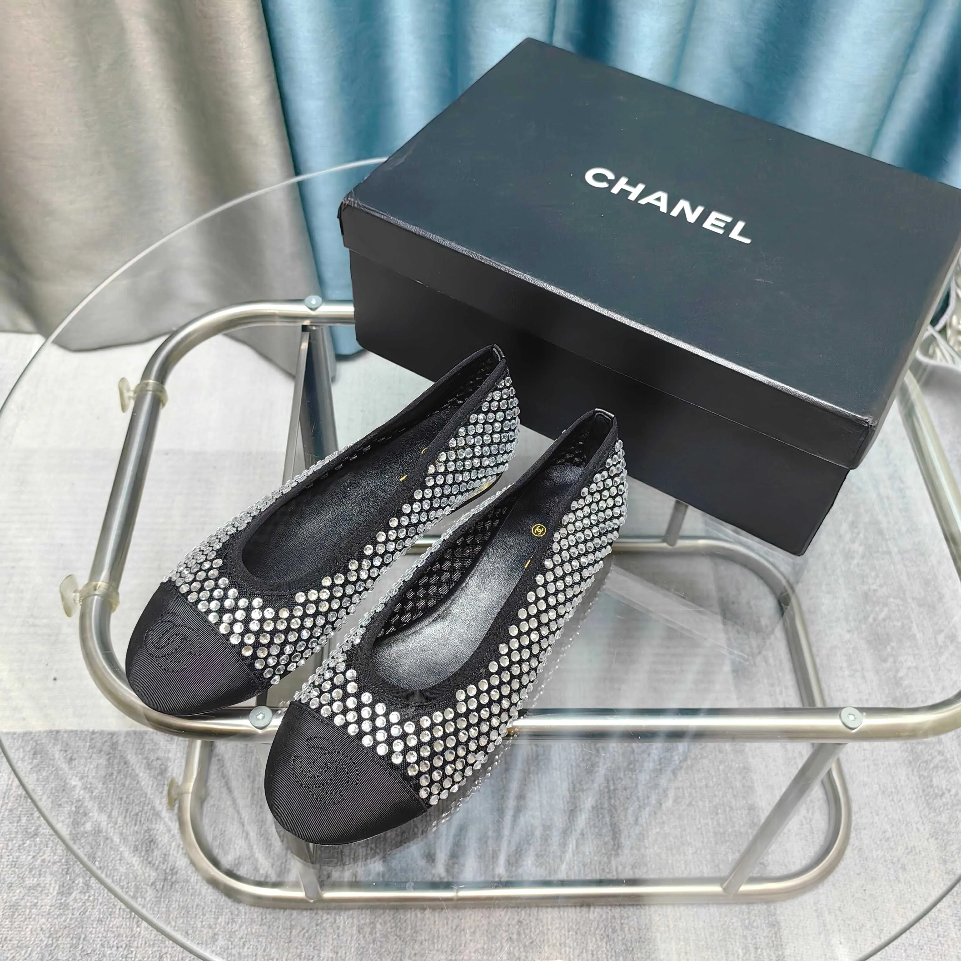 CC 25P Ballet Flat Black Mesh Fabric