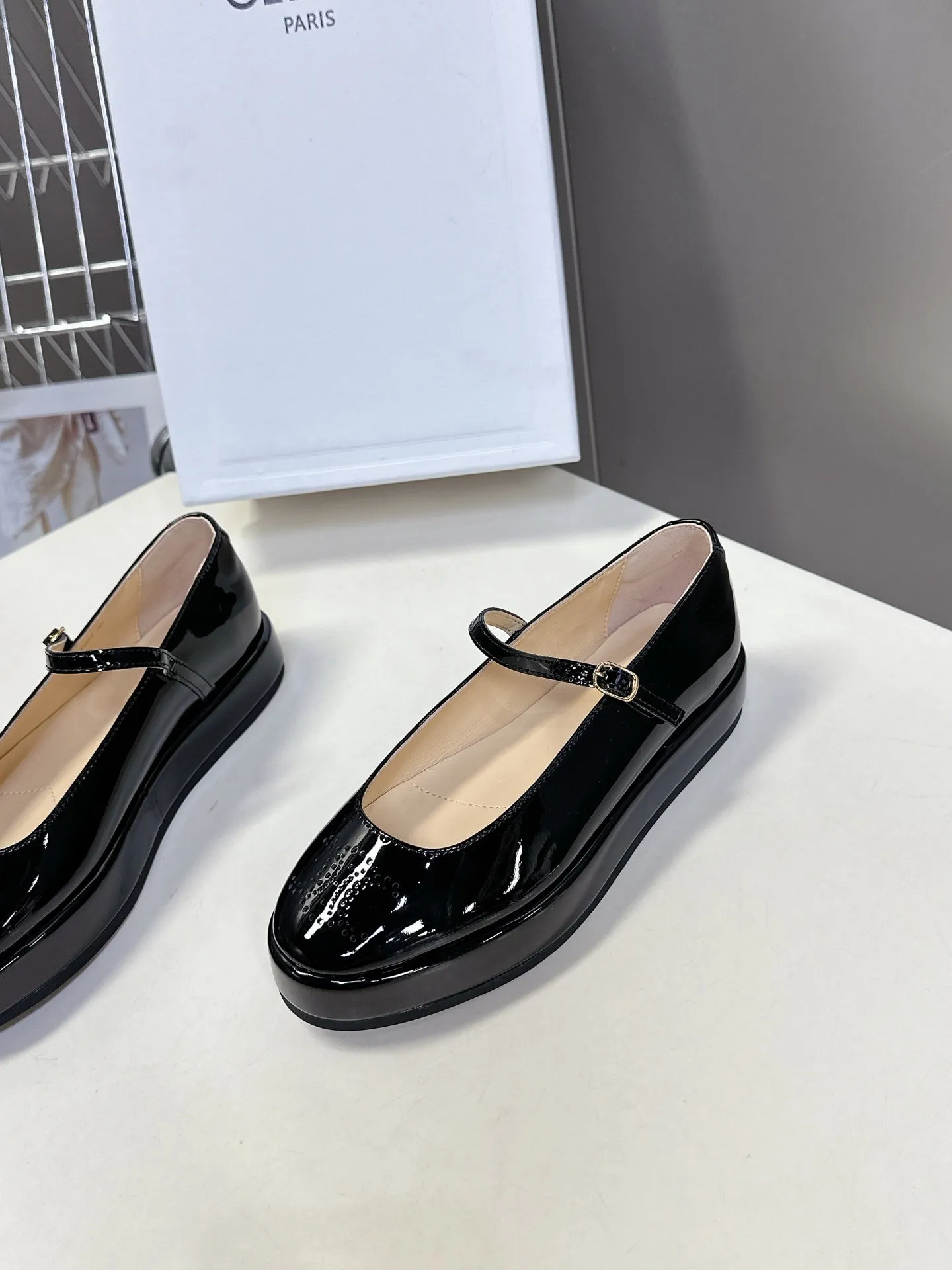 CELINE Ballet Flats Black Patent Leather 285931