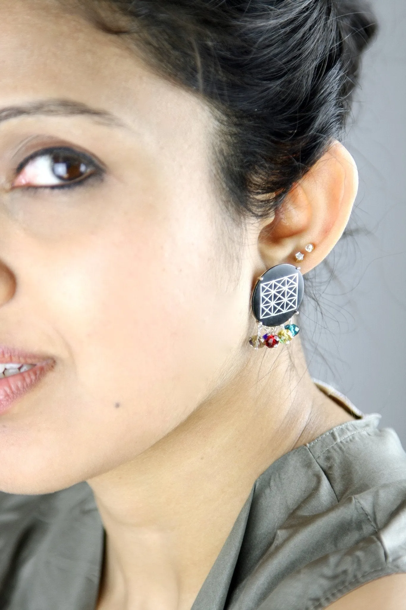 Chic, colourful, and fun, round Bidri earrings