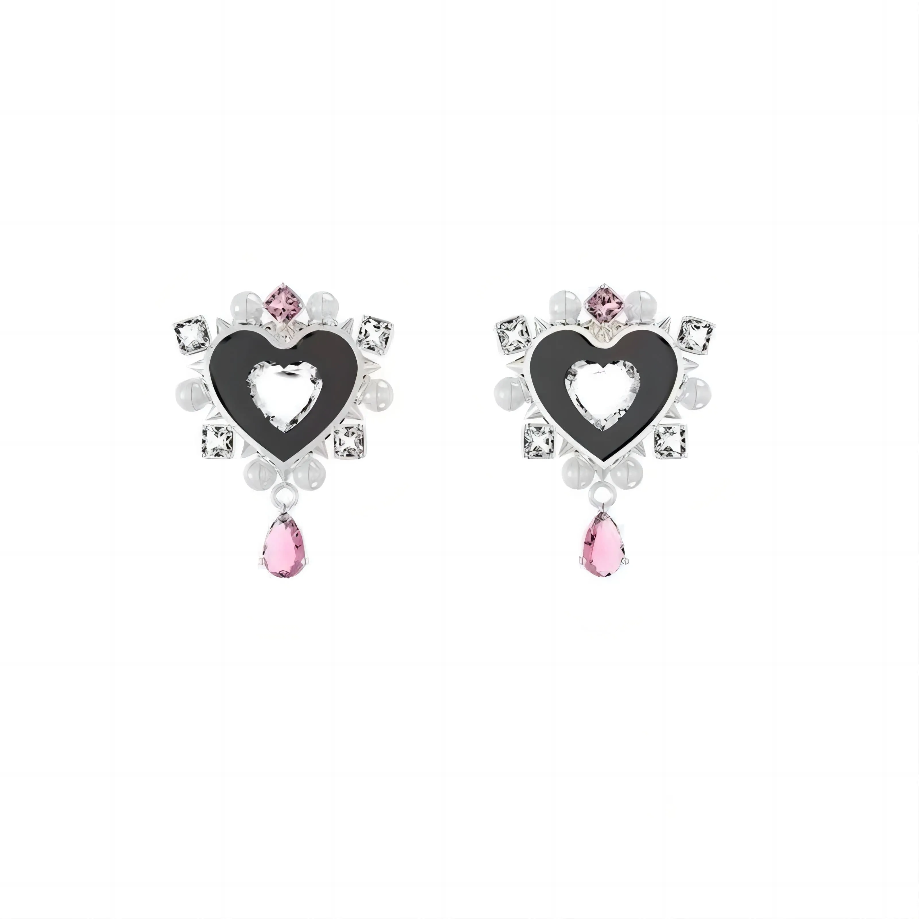 Chic CZ Inlaid Dangle Heart Pearl Earrings