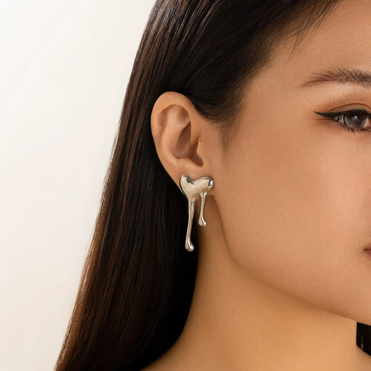 Chic Gold Silver Tone Melting Heart Earrings