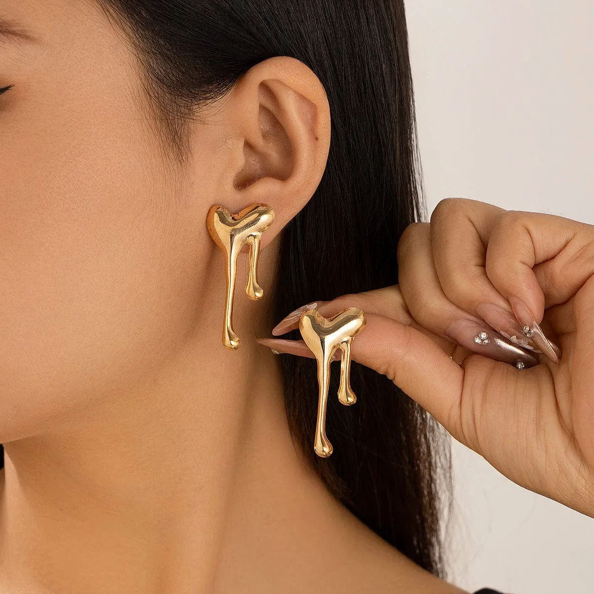 Chic Gold Silver Tone Melting Heart Earrings
