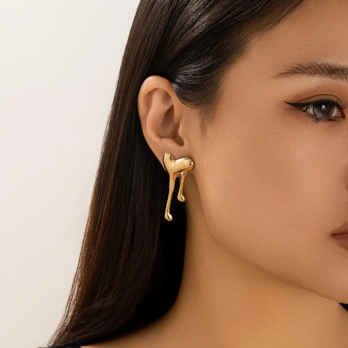 Chic Gold Silver Tone Melting Heart Earrings