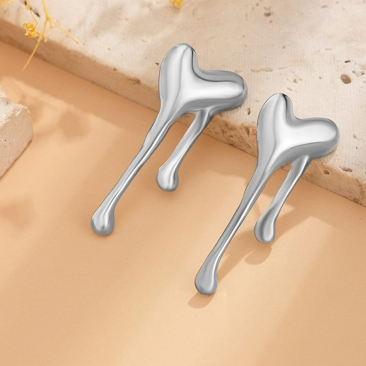 Chic Gold Silver Tone Melting Heart Earrings