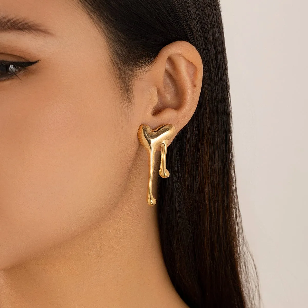Chic Gold Silver Tone Melting Heart Earrings