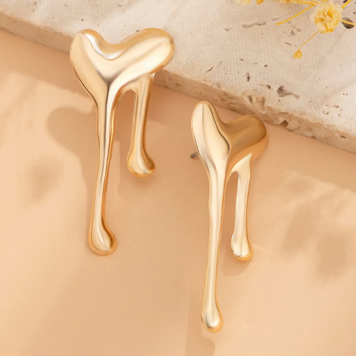 Chic Gold Silver Tone Melting Heart Earrings