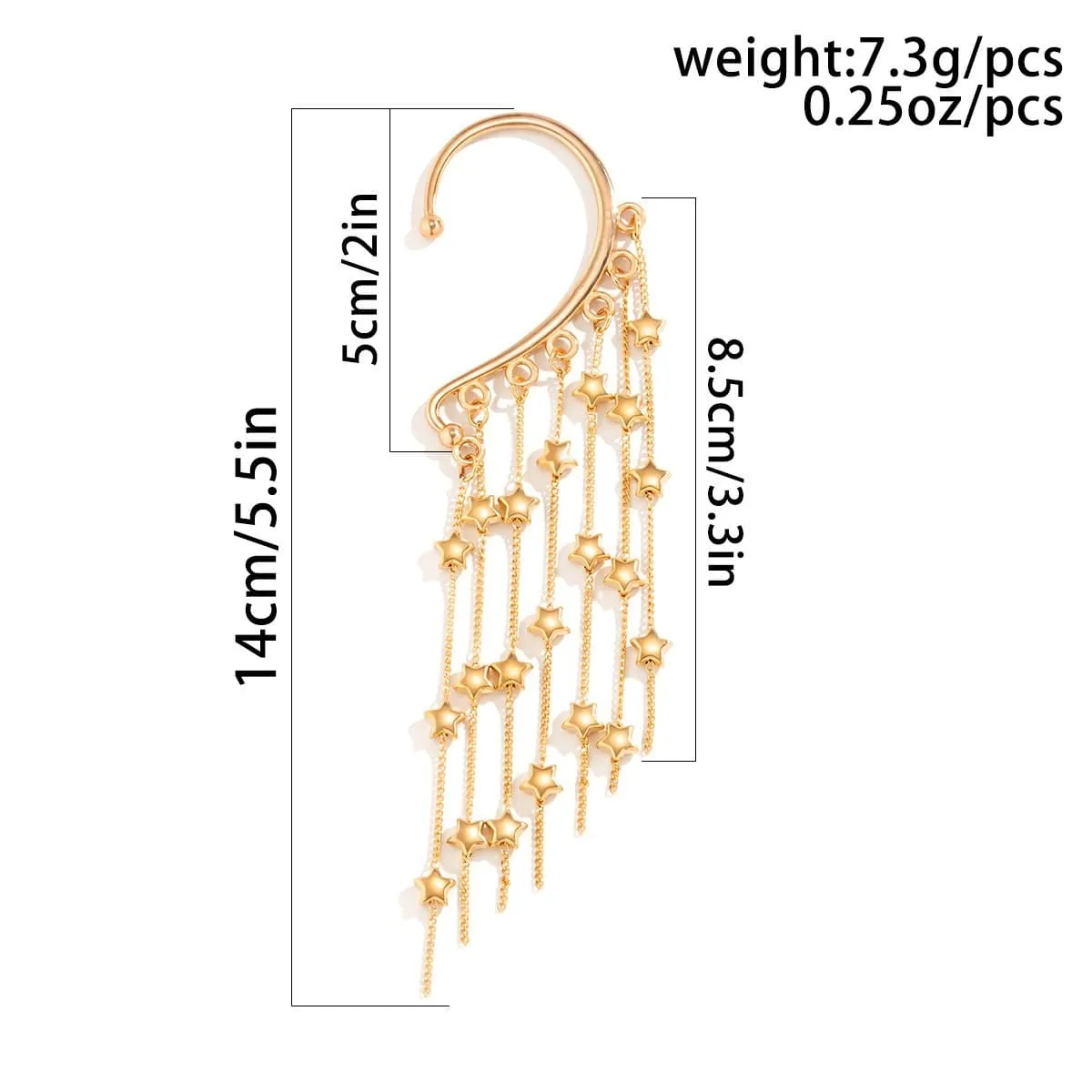 Chic Gold Tone Dangling Star Tassel Ear Wrap Earring
