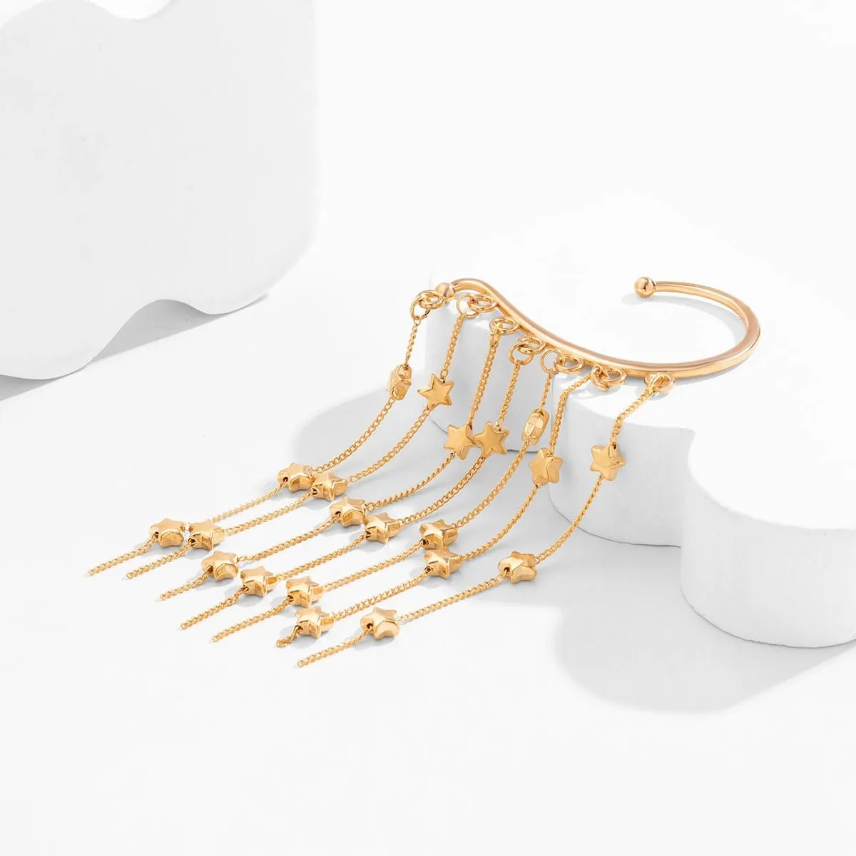 Chic Gold Tone Dangling Star Tassel Ear Wrap Earring