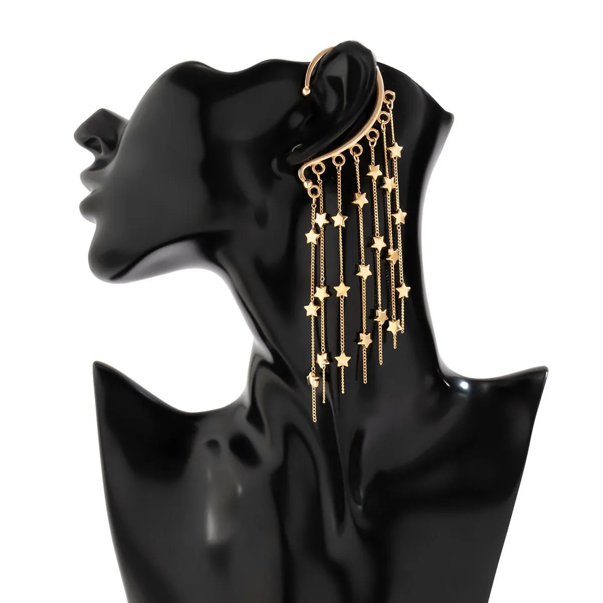 Chic Gold Tone Dangling Star Tassel Ear Wrap Earring