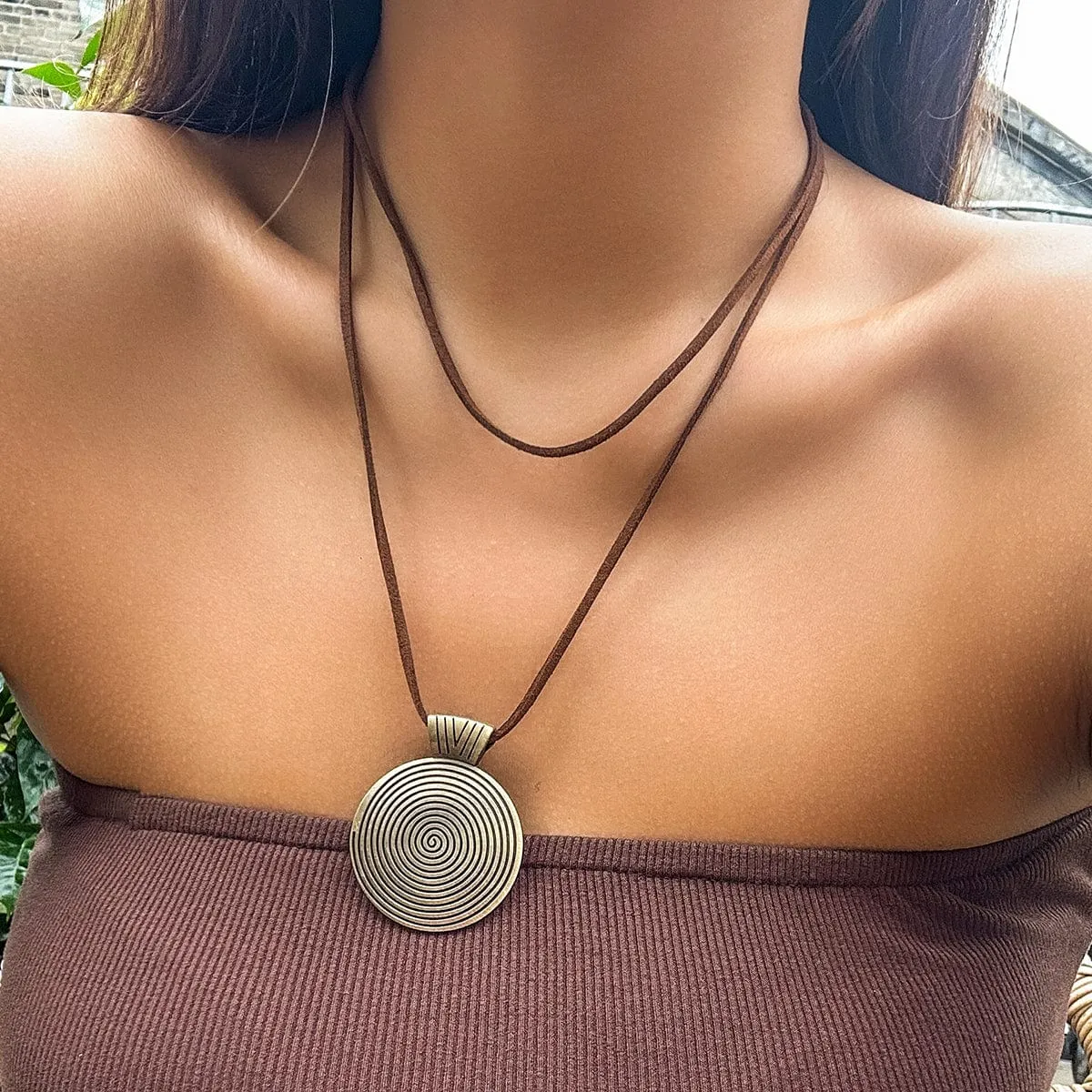 Chic Layered Velvet Large Round Pendant Necklace
