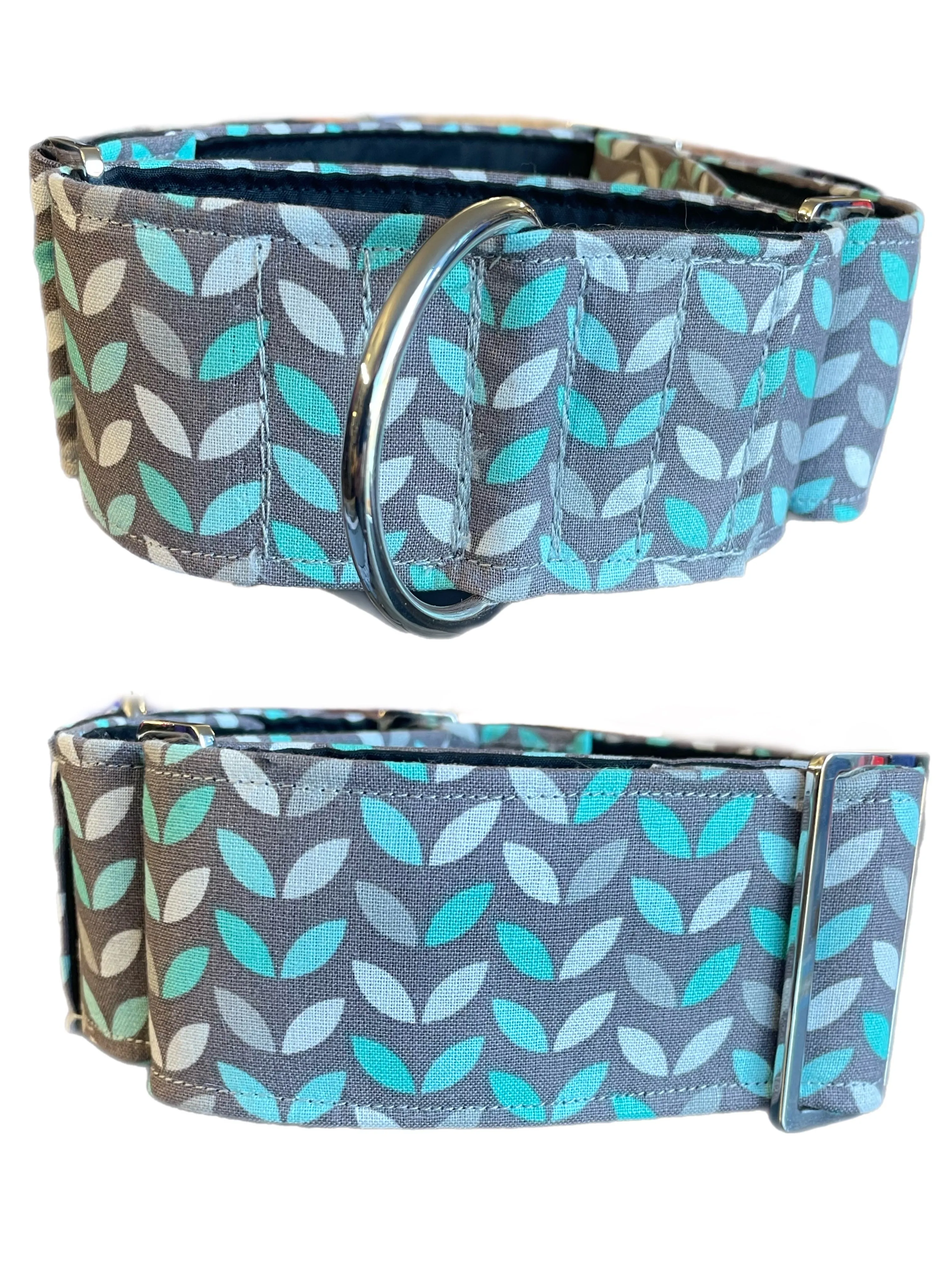 Cotton covered super soft greyhound Martingale 50mm width grey & mint aqua design whippet 38mm collar