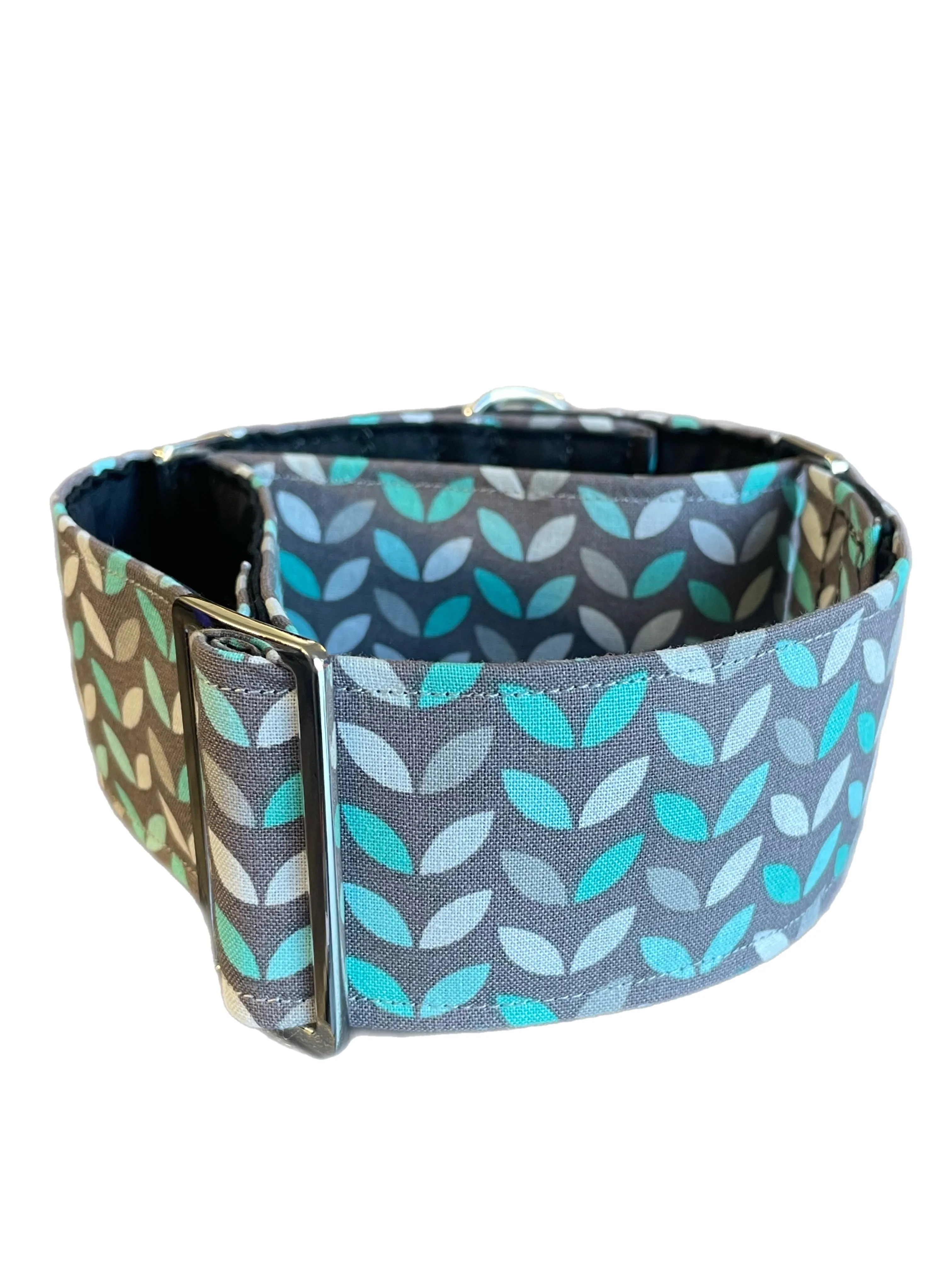 Cotton covered super soft greyhound Martingale 50mm width grey & mint aqua design whippet 38mm collar