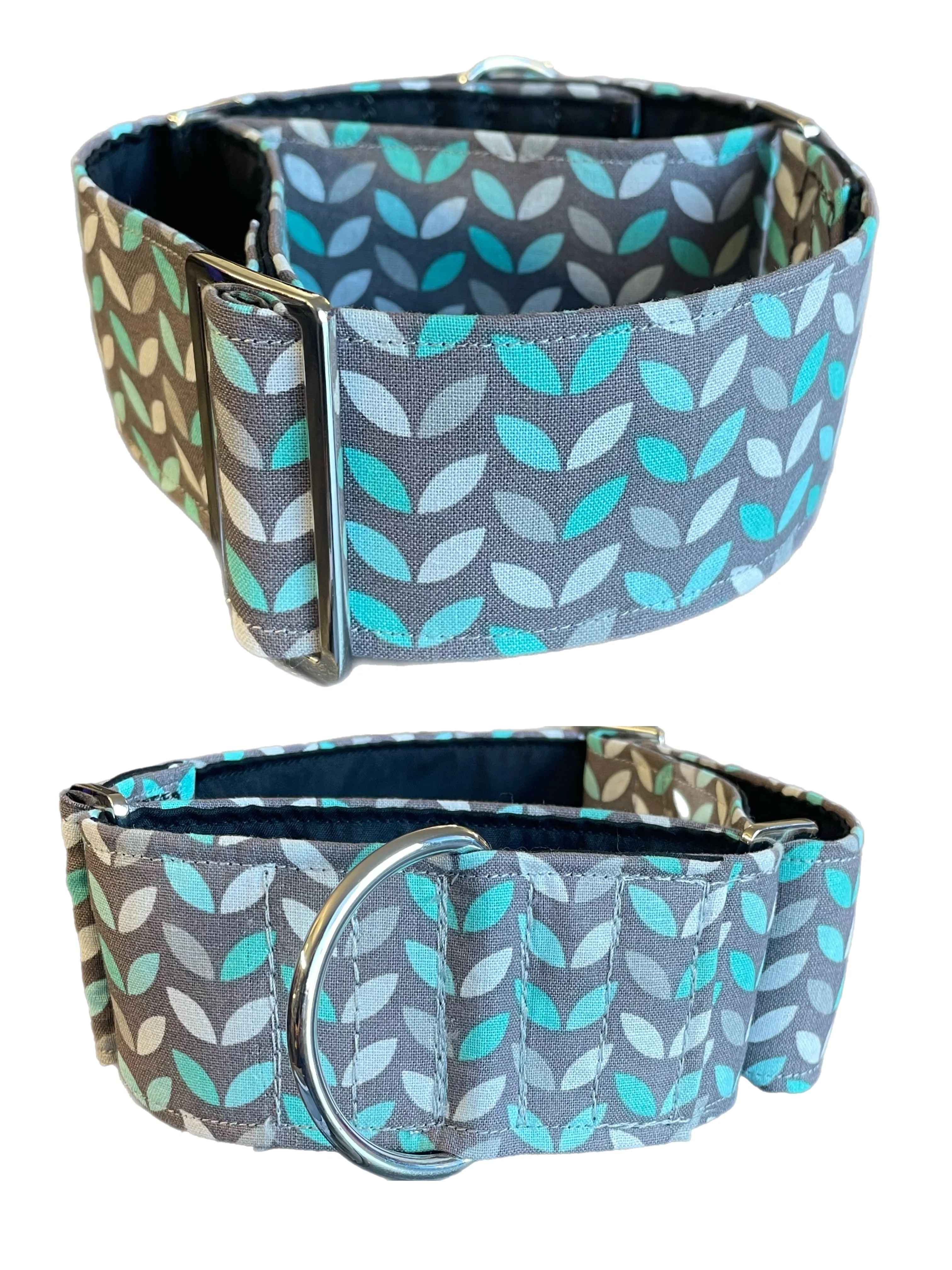 Cotton covered super soft greyhound Martingale 50mm width grey & mint aqua design whippet 38mm collar