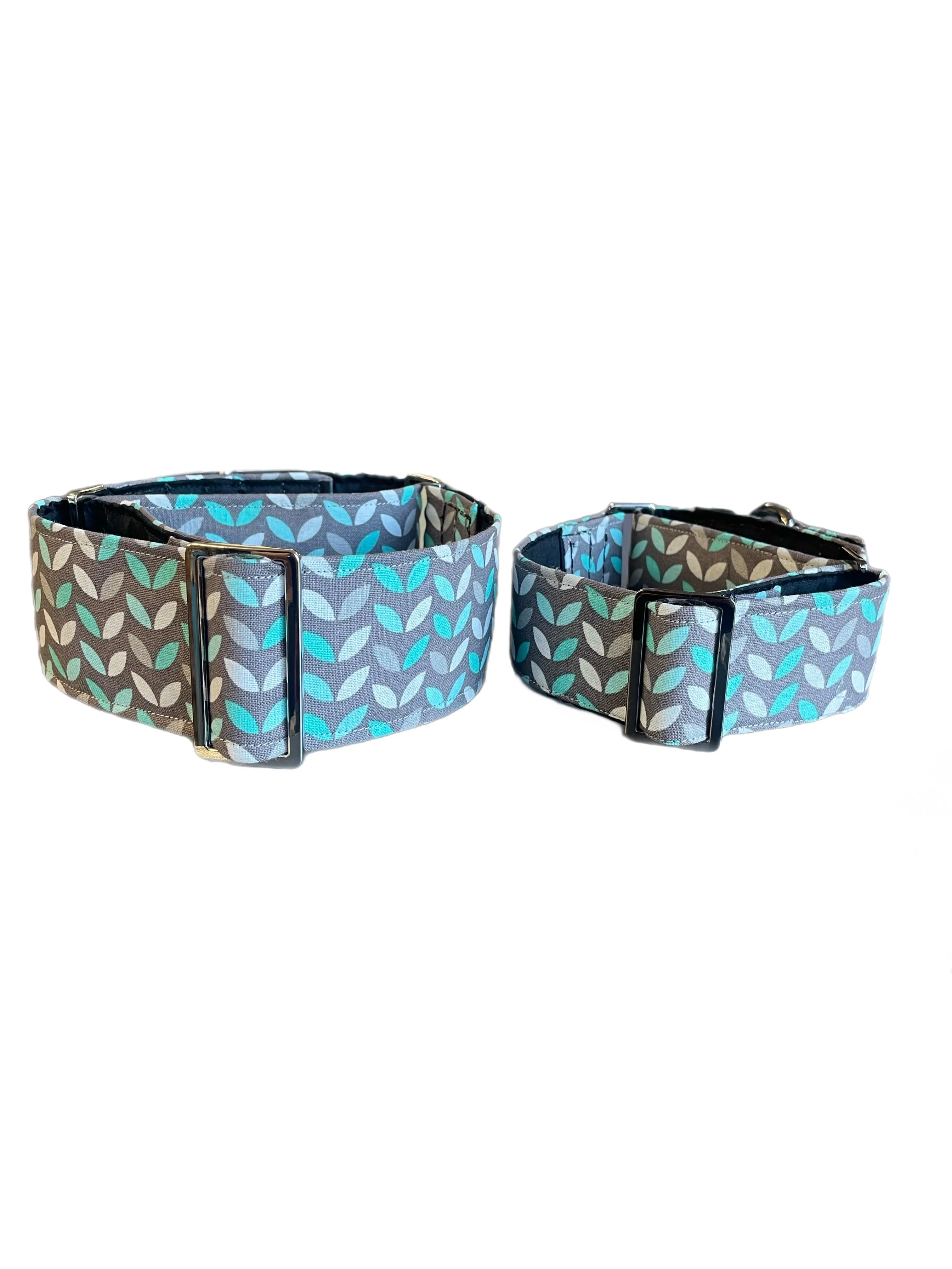 Cotton covered super soft greyhound Martingale 50mm width grey & mint aqua design whippet 38mm collar