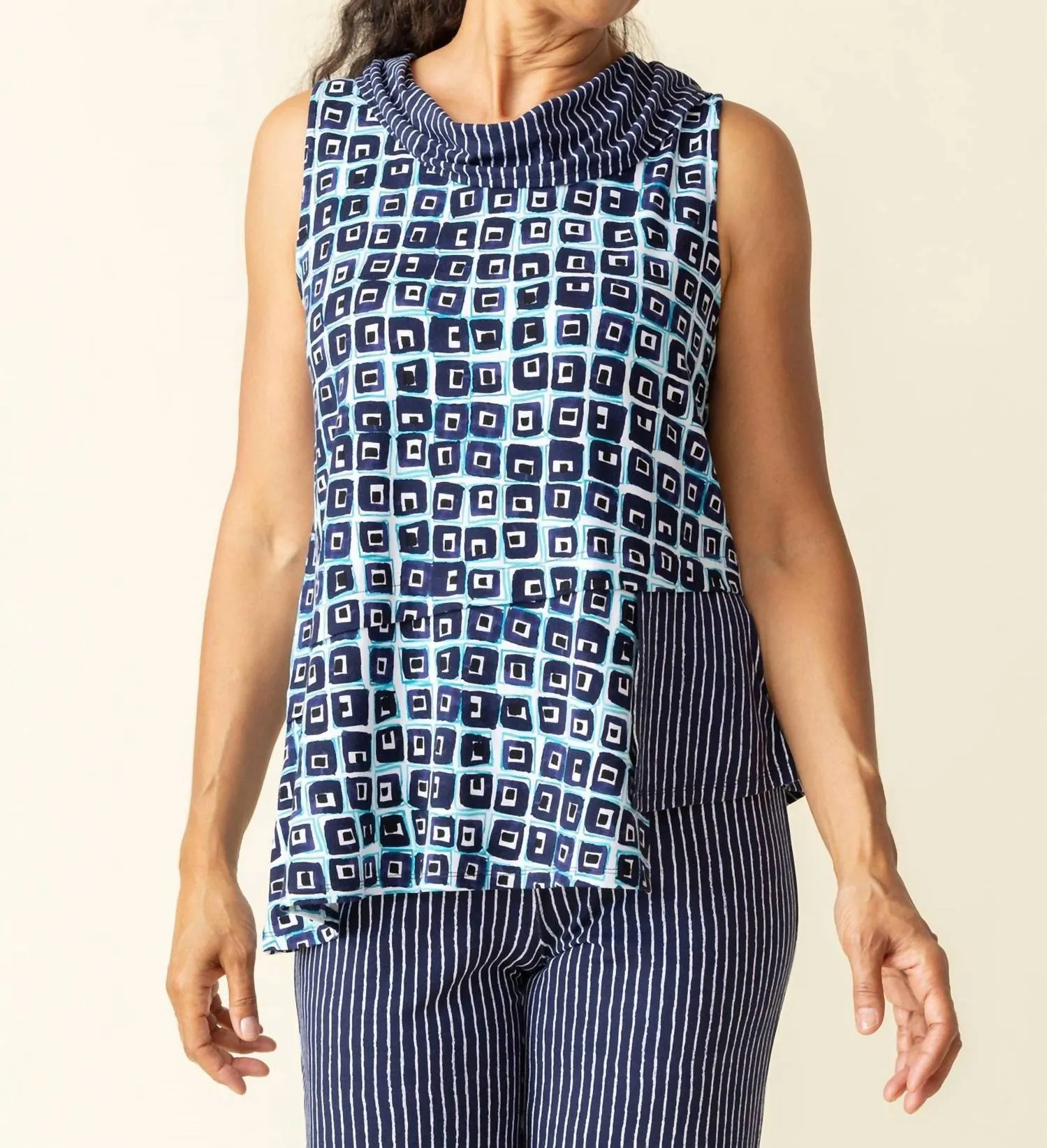 Cowl Tank Blouse In Navy