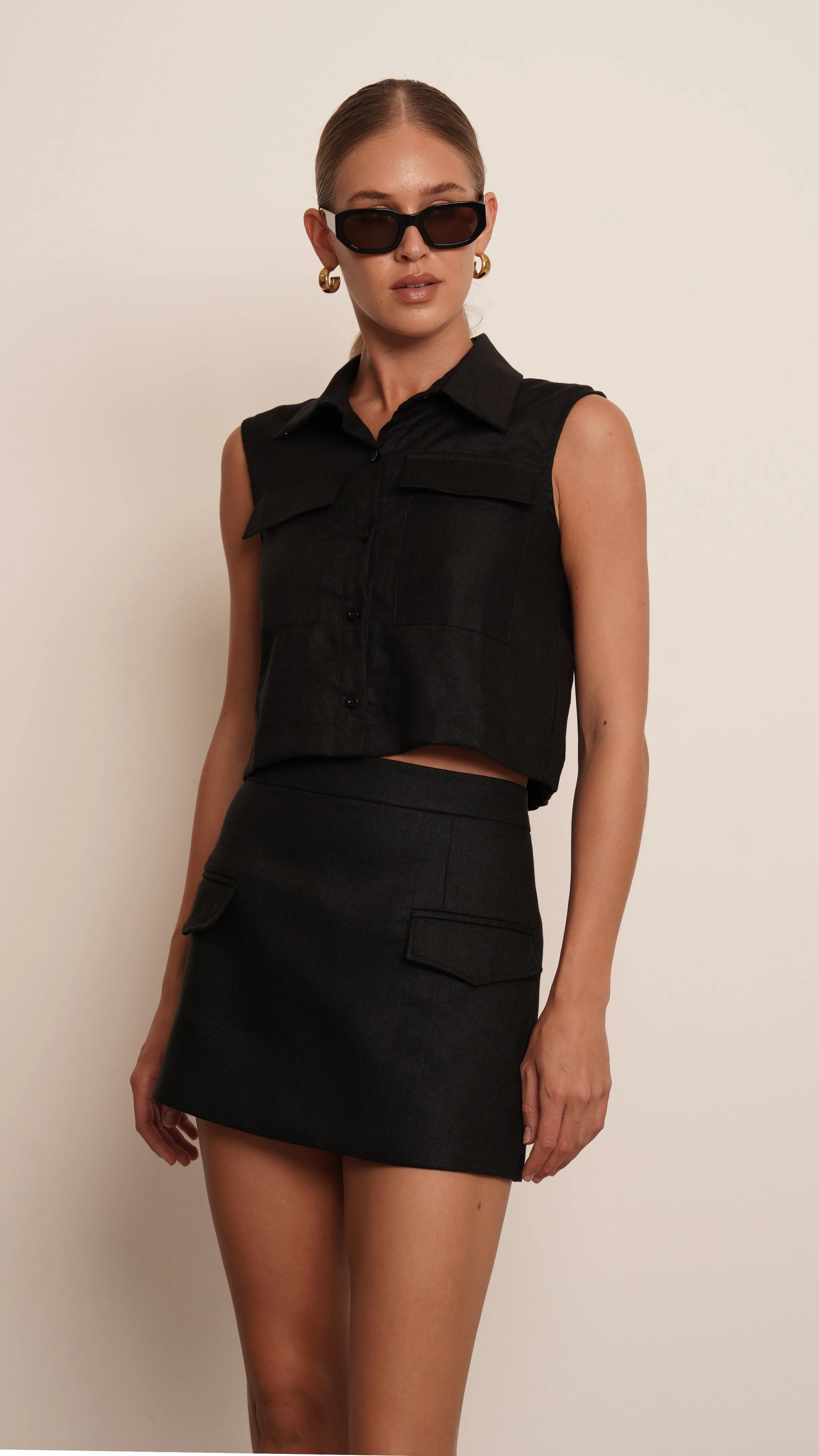 DANIELLE LINEN SKIRT - BLACK