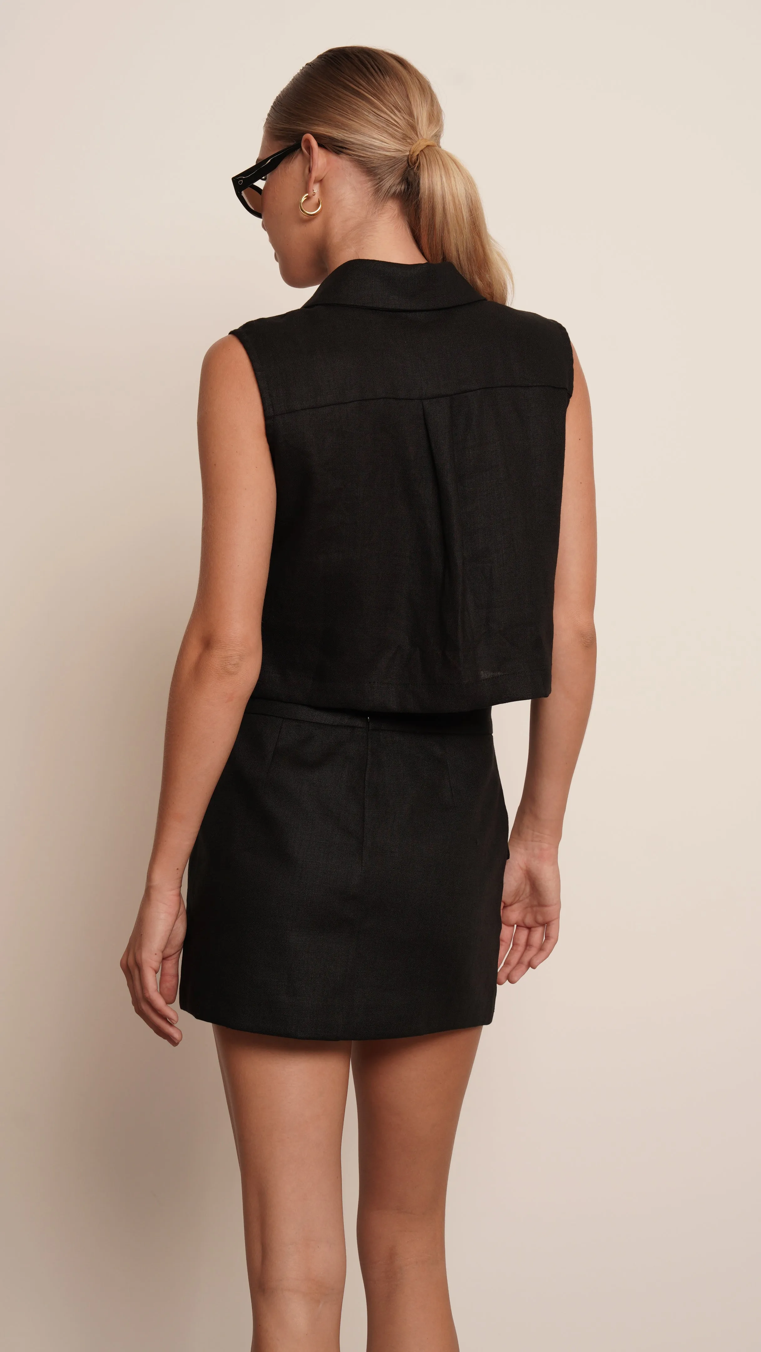 DANIELLE LINEN SKIRT - BLACK