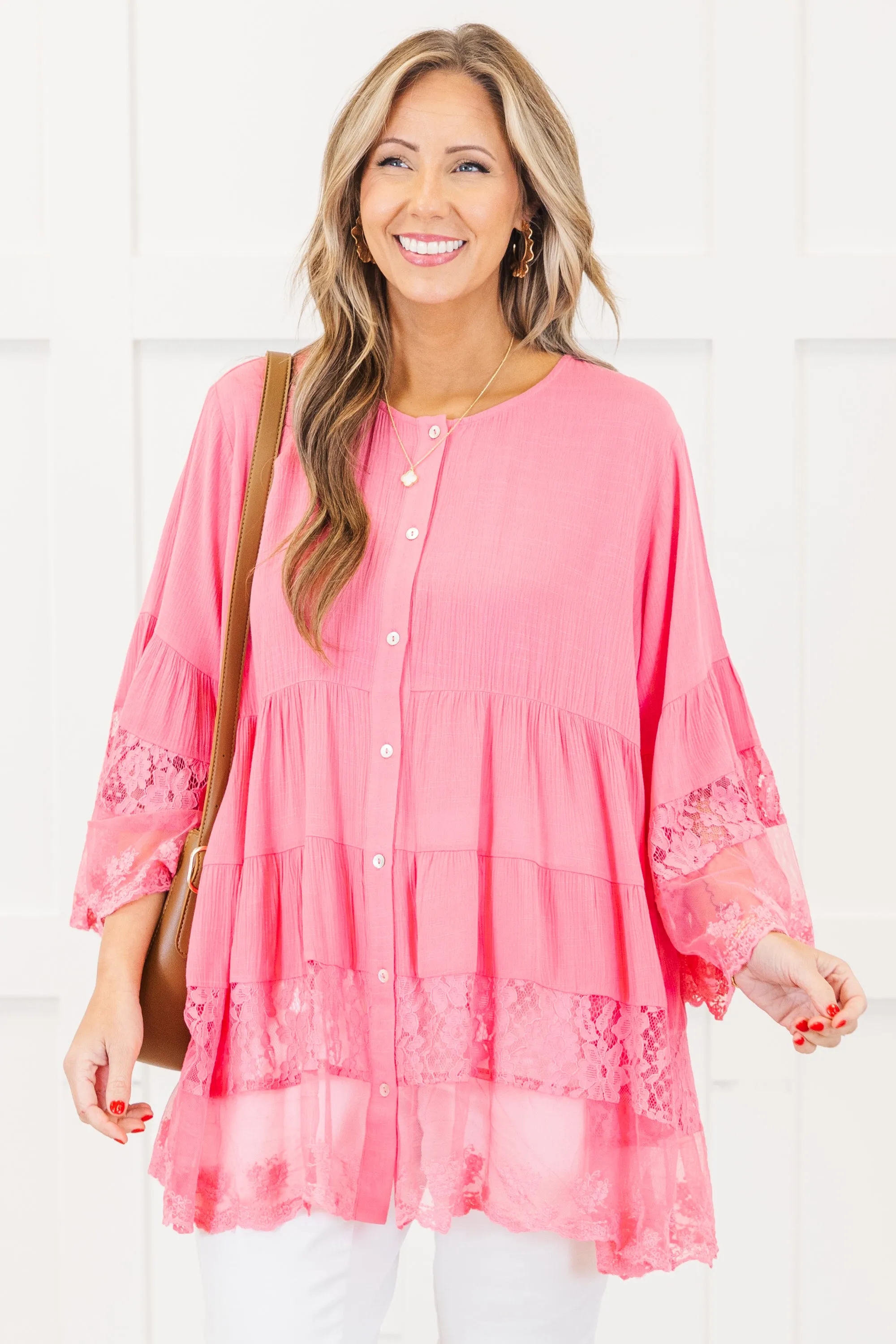 Don't Fail Me Now Blouse, Hot Pink
