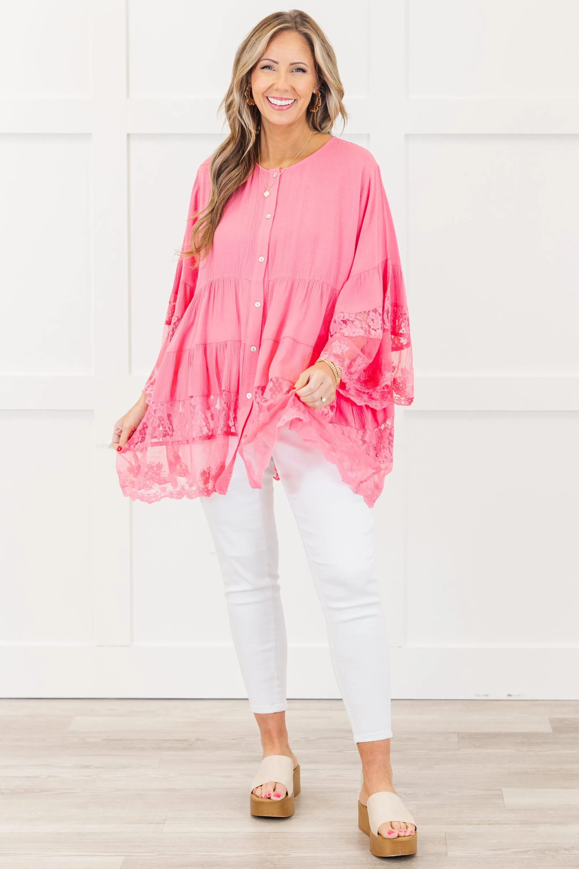 Don't Fail Me Now Blouse, Hot Pink