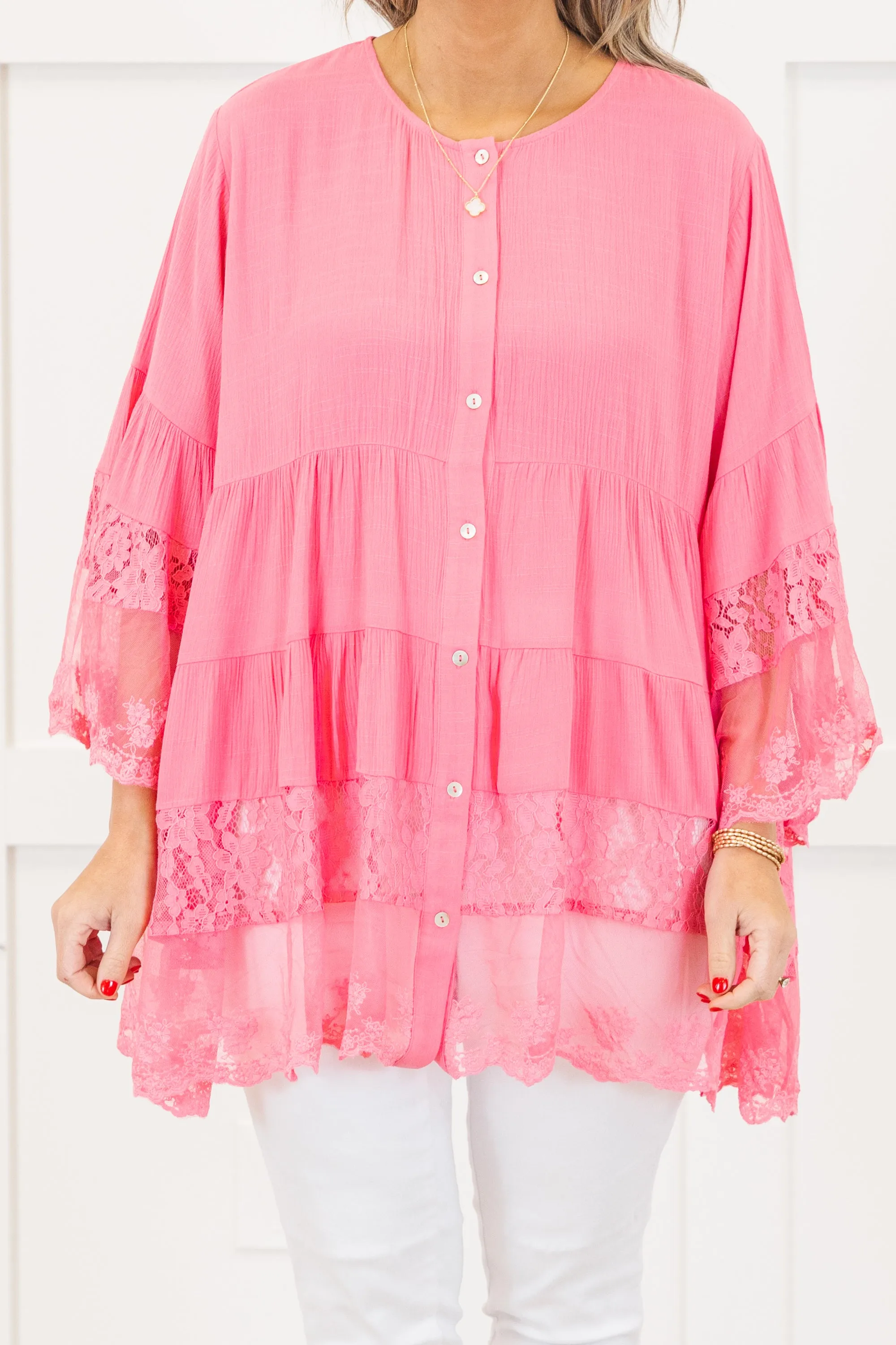 Don't Fail Me Now Blouse, Hot Pink