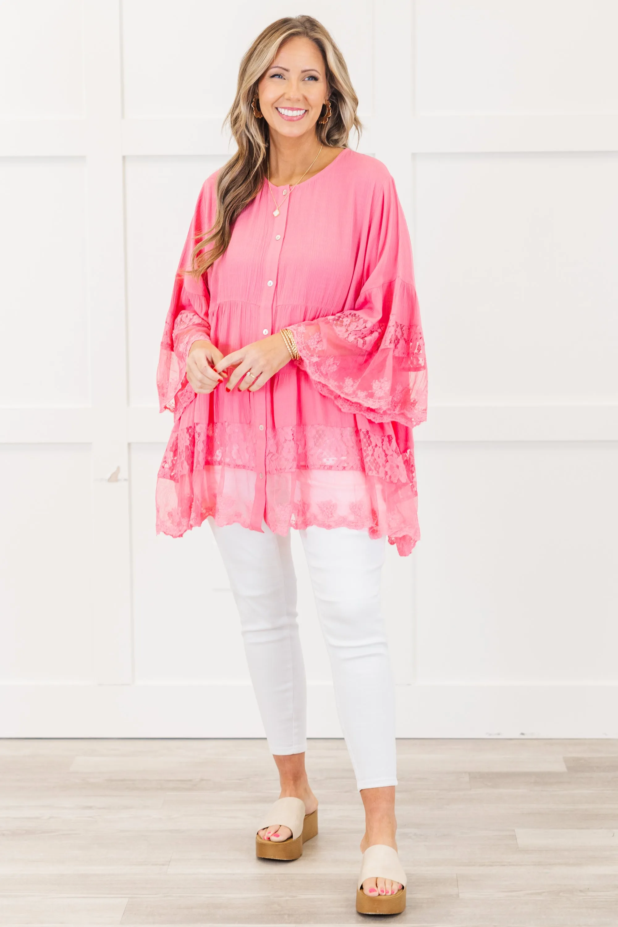 Don't Fail Me Now Blouse, Hot Pink