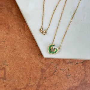Estate 14KT Yellow Gold Emerald   Diamond Heart Necklace