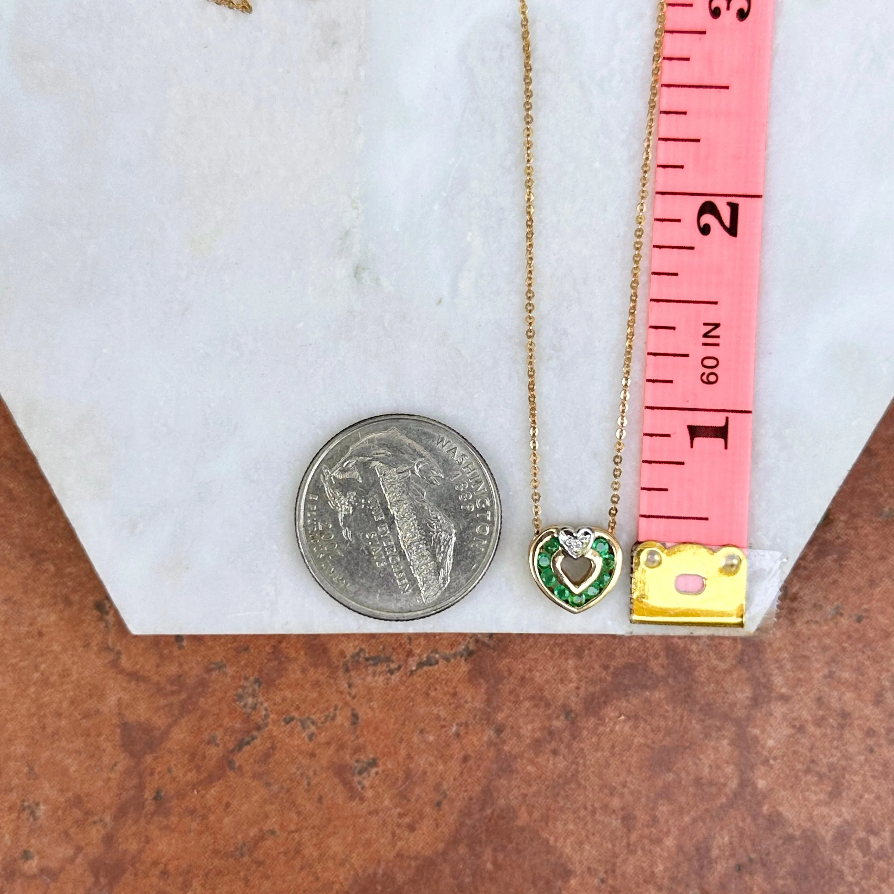 Estate 14KT Yellow Gold Emerald   Diamond Heart Necklace
