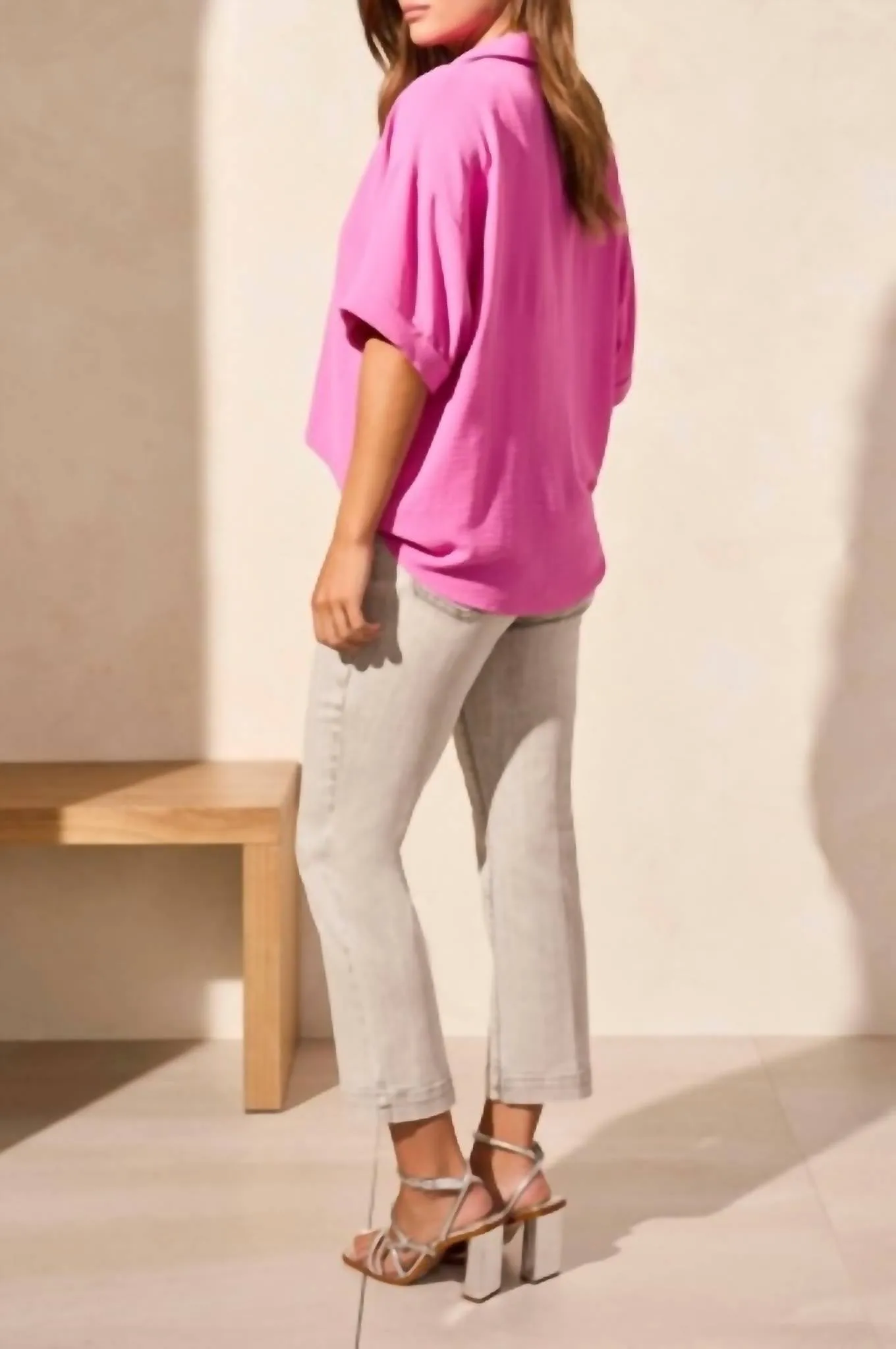 Flowy Popover Shirt In Flamingo