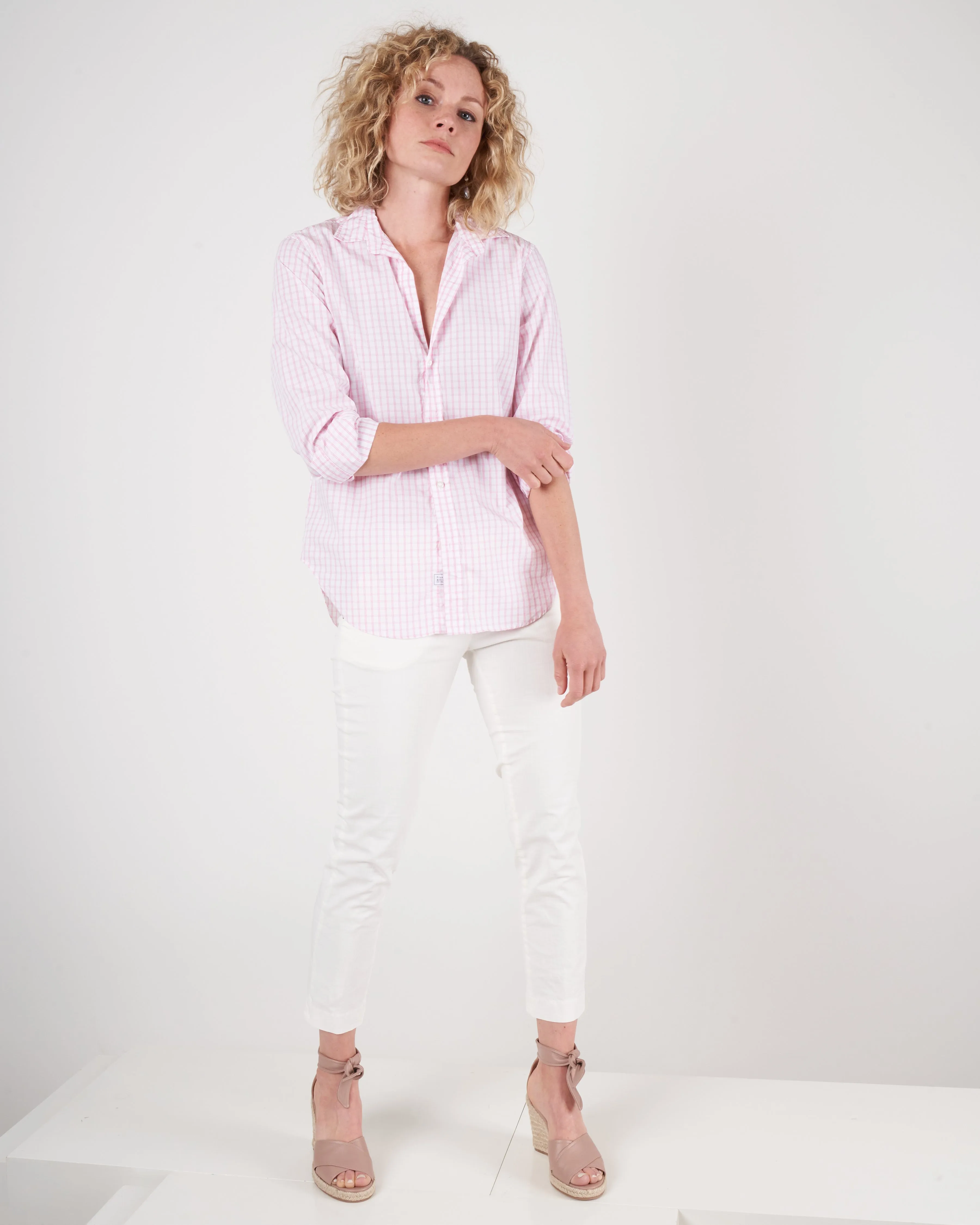 frank woven button up - pink grid