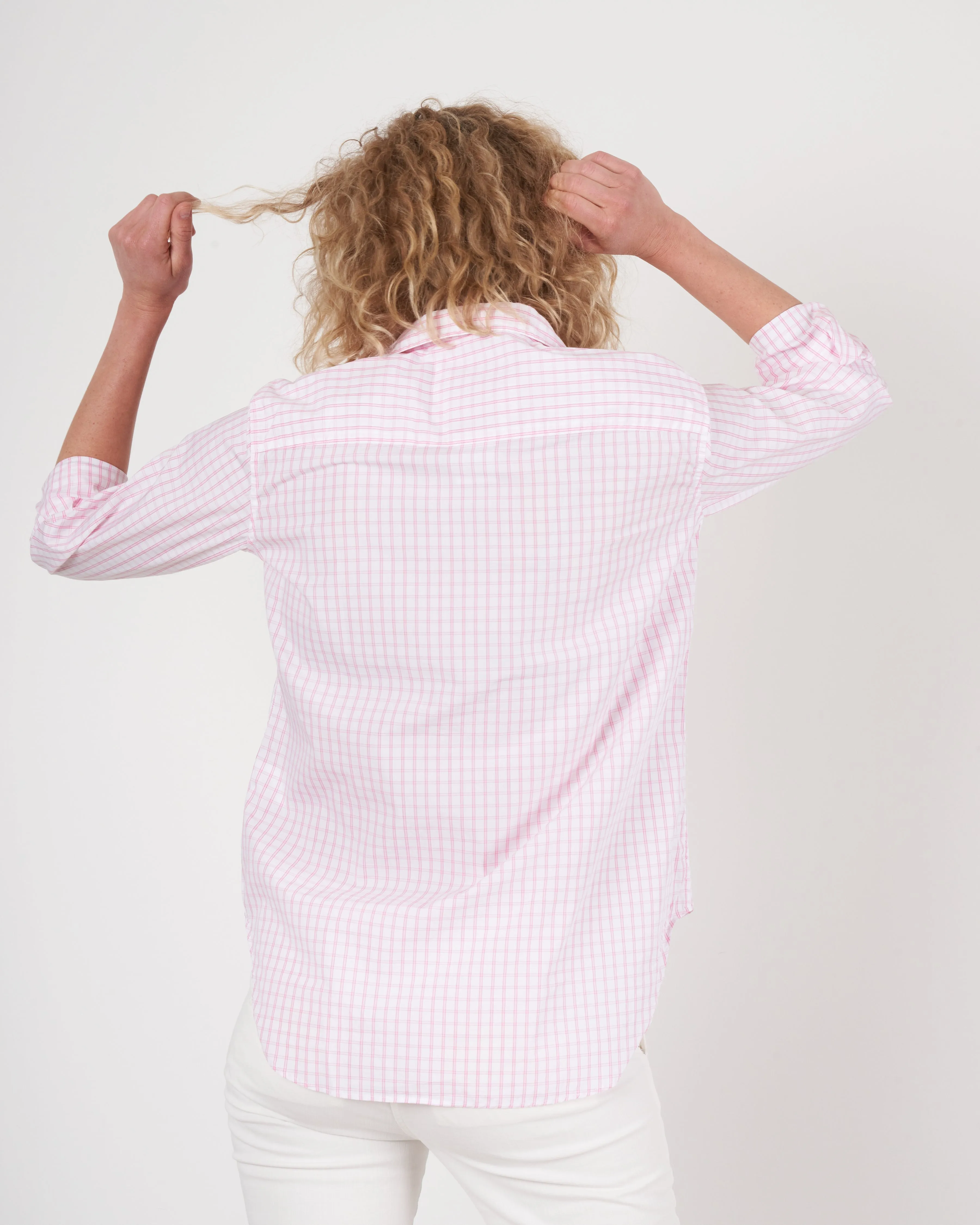 frank woven button up - pink grid