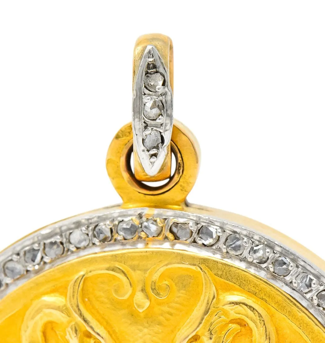 French Belle Epoque Diamond Platinum 18 Karat Gold Heron Compact Edwardian Pendant