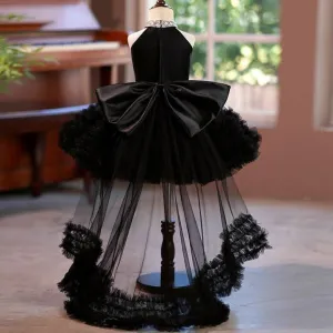 Girls' fashionable halter neck princess dress with tail birthday party catwalk evening dress
