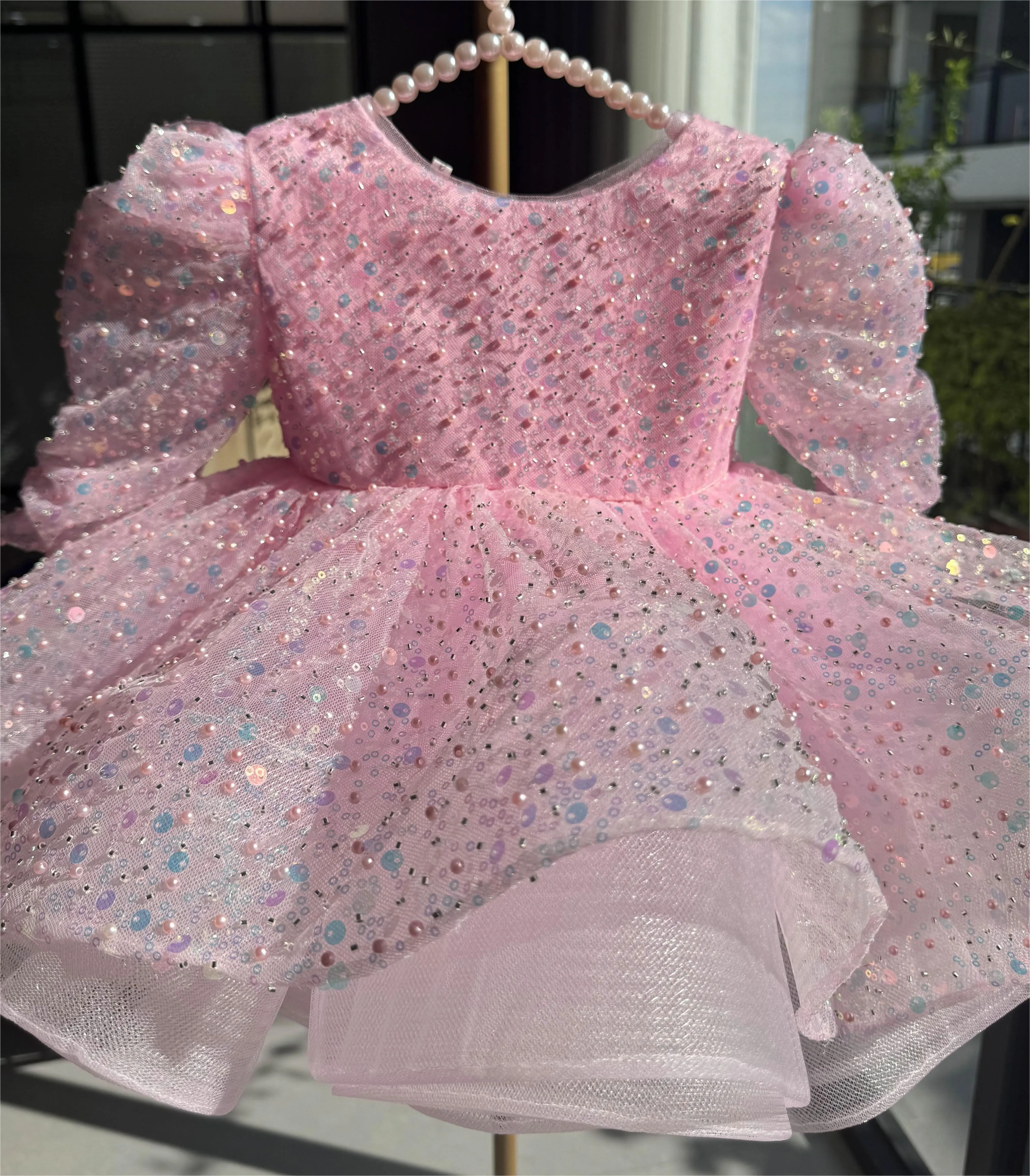 Glittering Pink Princess Dress Versatile Sequined Dress Exquisite Gown Designed for Little Girls