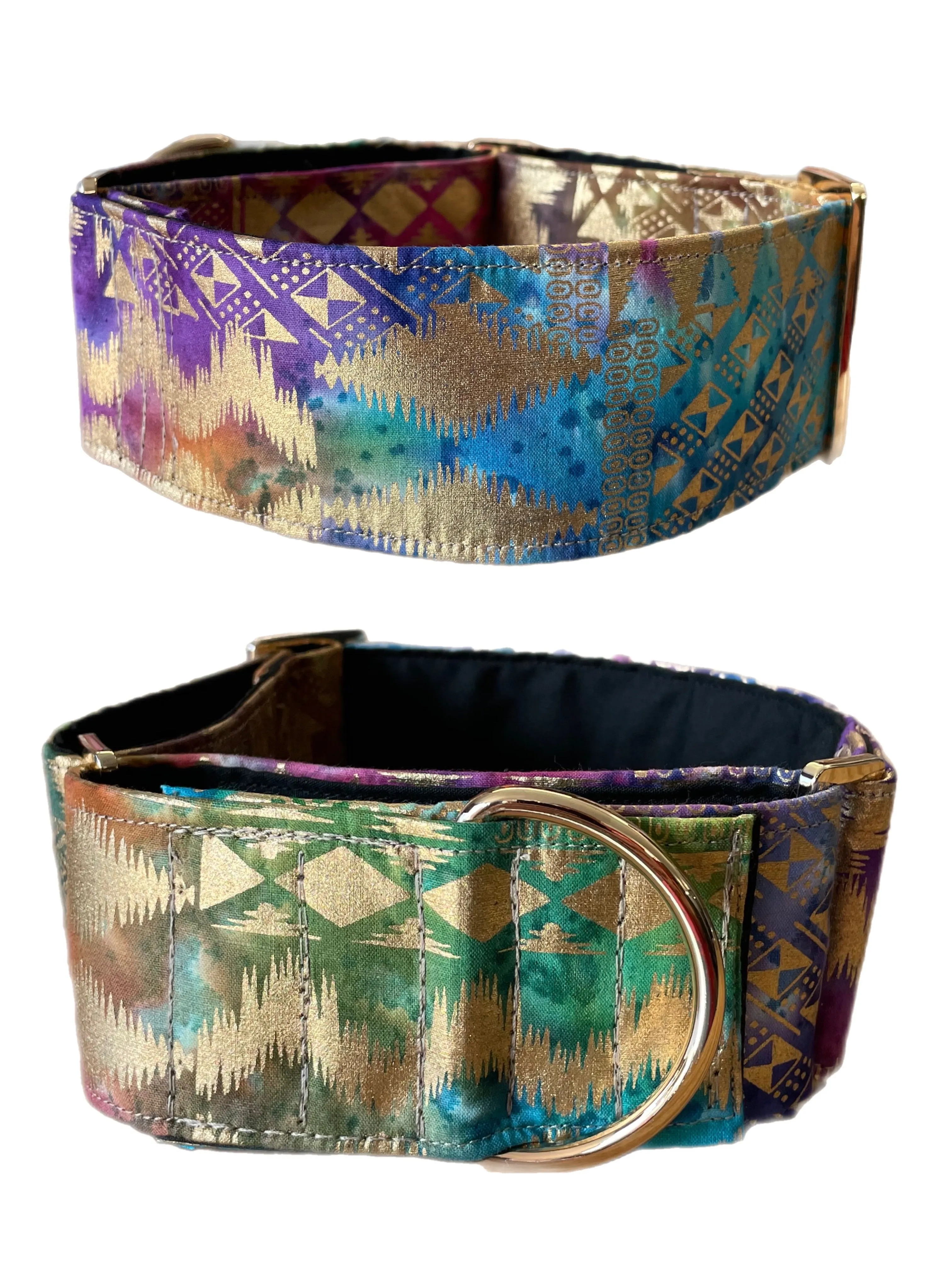 Gold shimmer Cotton covered greyhound Martingale collar 50mm width super soft