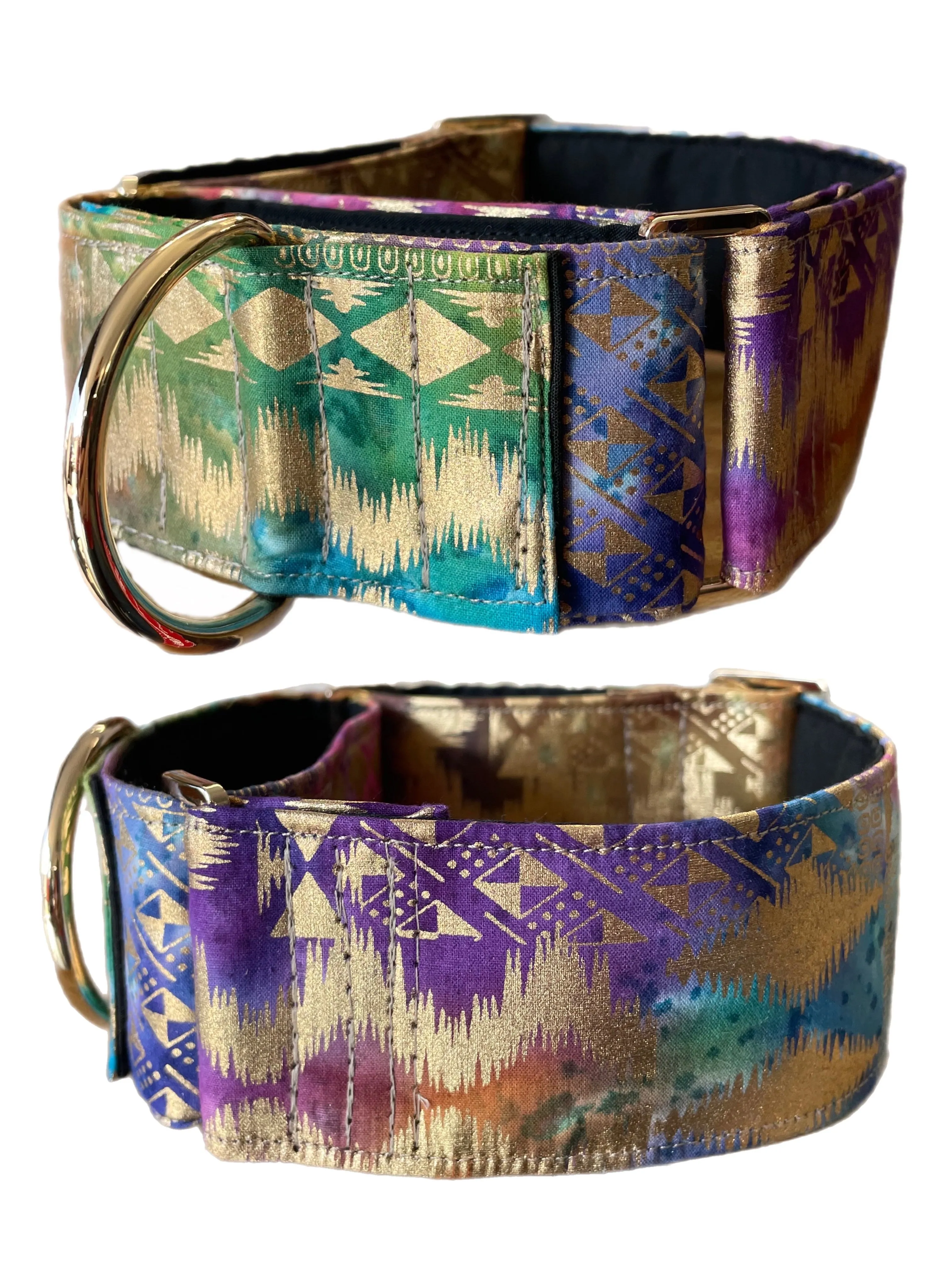 Gold shimmer Cotton covered greyhound Martingale collar 50mm width super soft