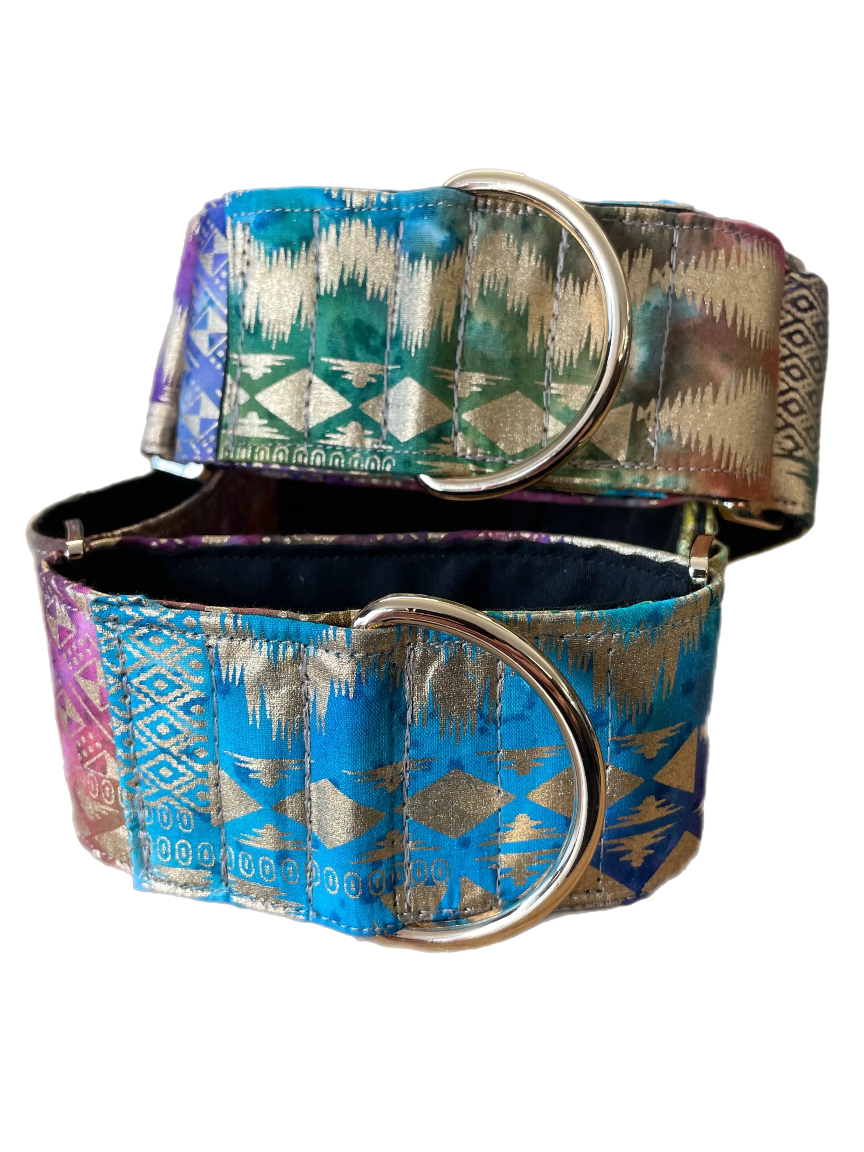 Gold shimmer Cotton covered greyhound Martingale collar 50mm width super soft