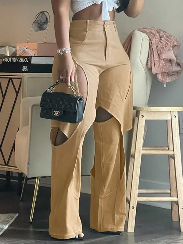 Gorgeousladie Solid Cutout Pants