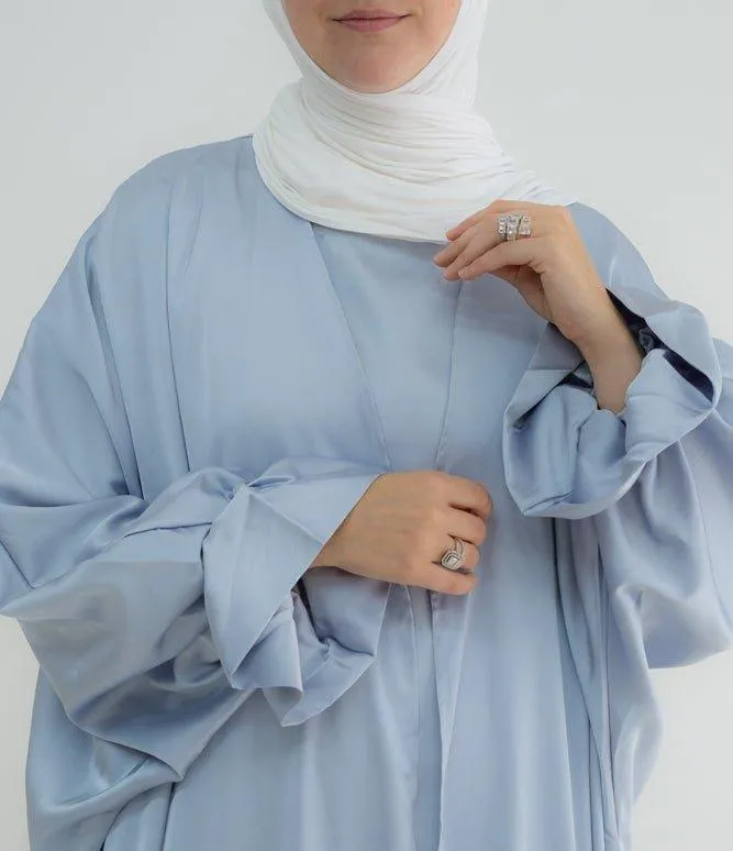 Gray Loves open front maxi satin abaya throw over
