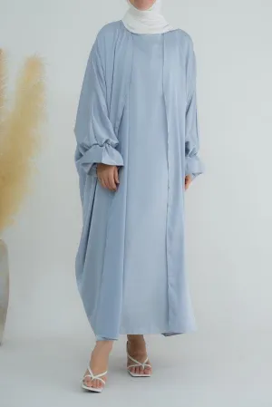 Gray Loves open front maxi satin abaya throw over